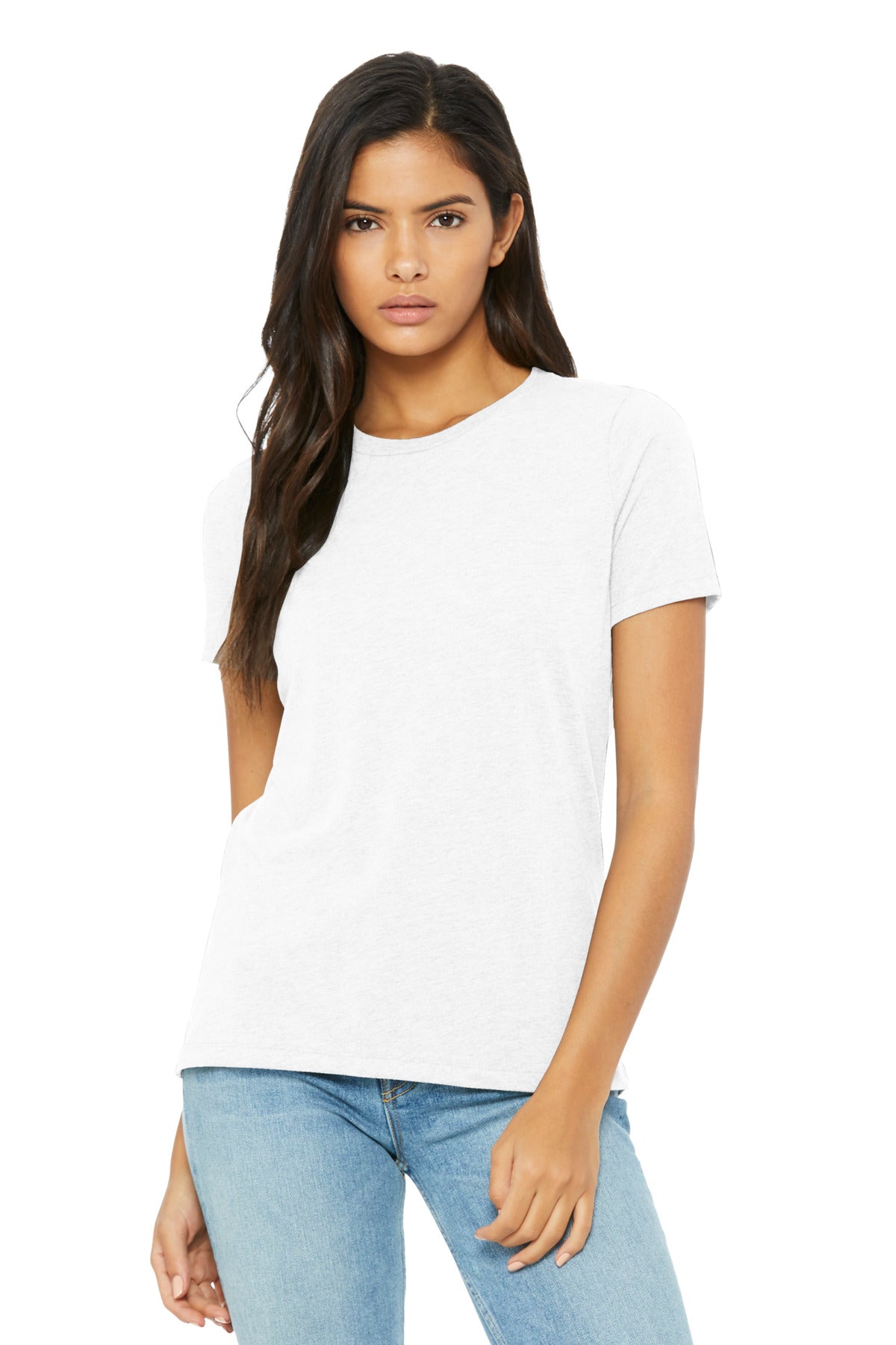 Custom Solid White Triblend Women's Relaxed Triblend Tee BC6413, personalized by SanCanDo Swag in Argyle, TX