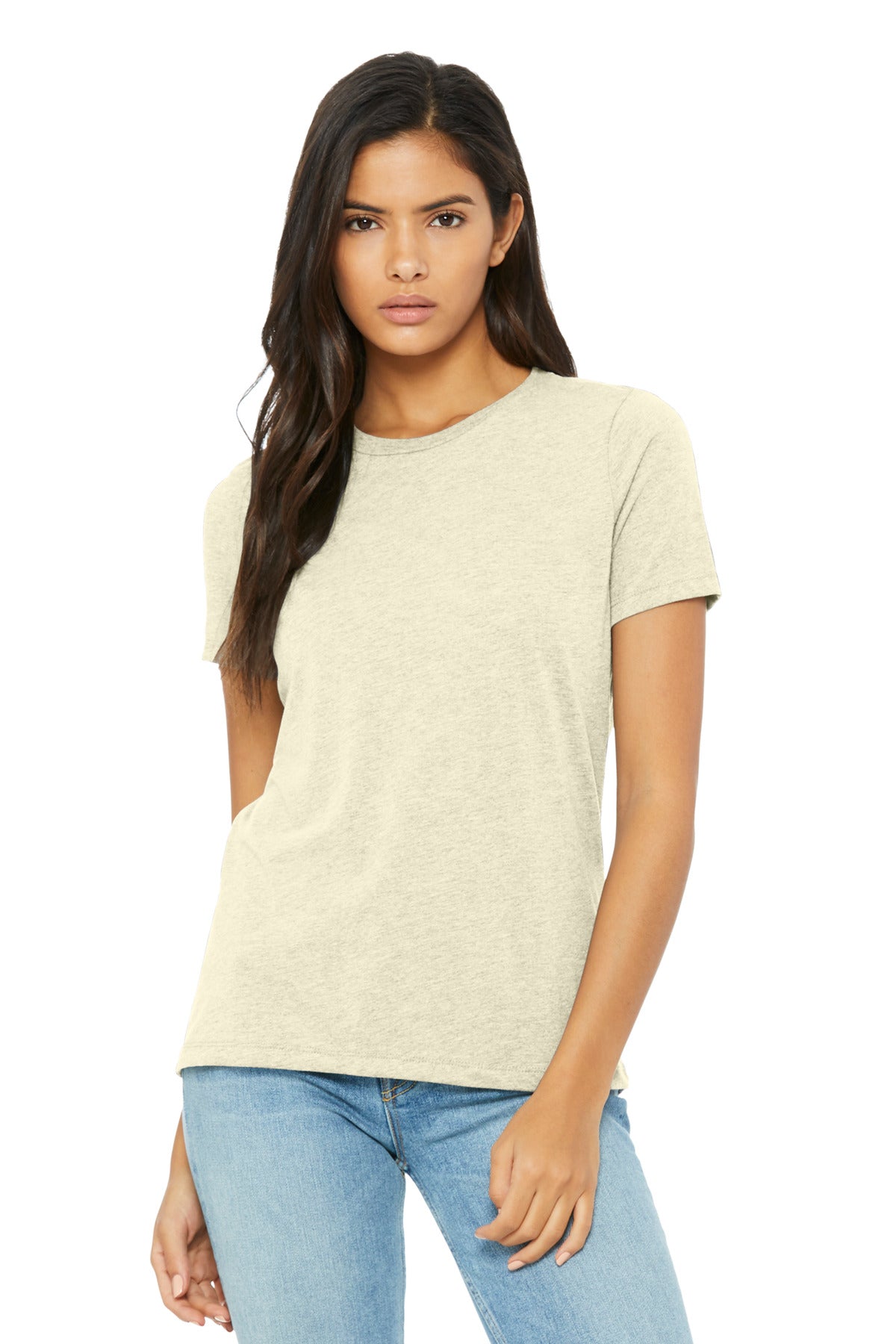 Custom Oatmeal Triblend Women's Relaxed Triblend Tee BC6413, personalized by SanCanDo Swag in Argyle, TX