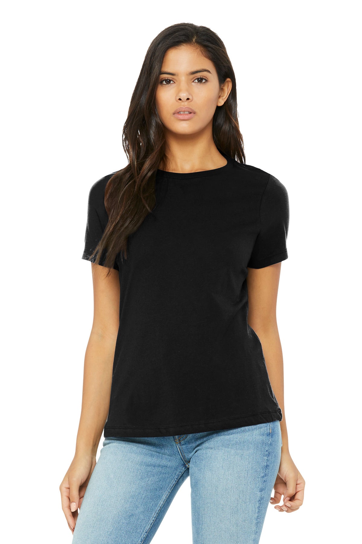 Custom Solid Black Triblend Women's Relaxed Triblend Tee BC6413, personalized by SanCanDo Swag in Argyle, TX