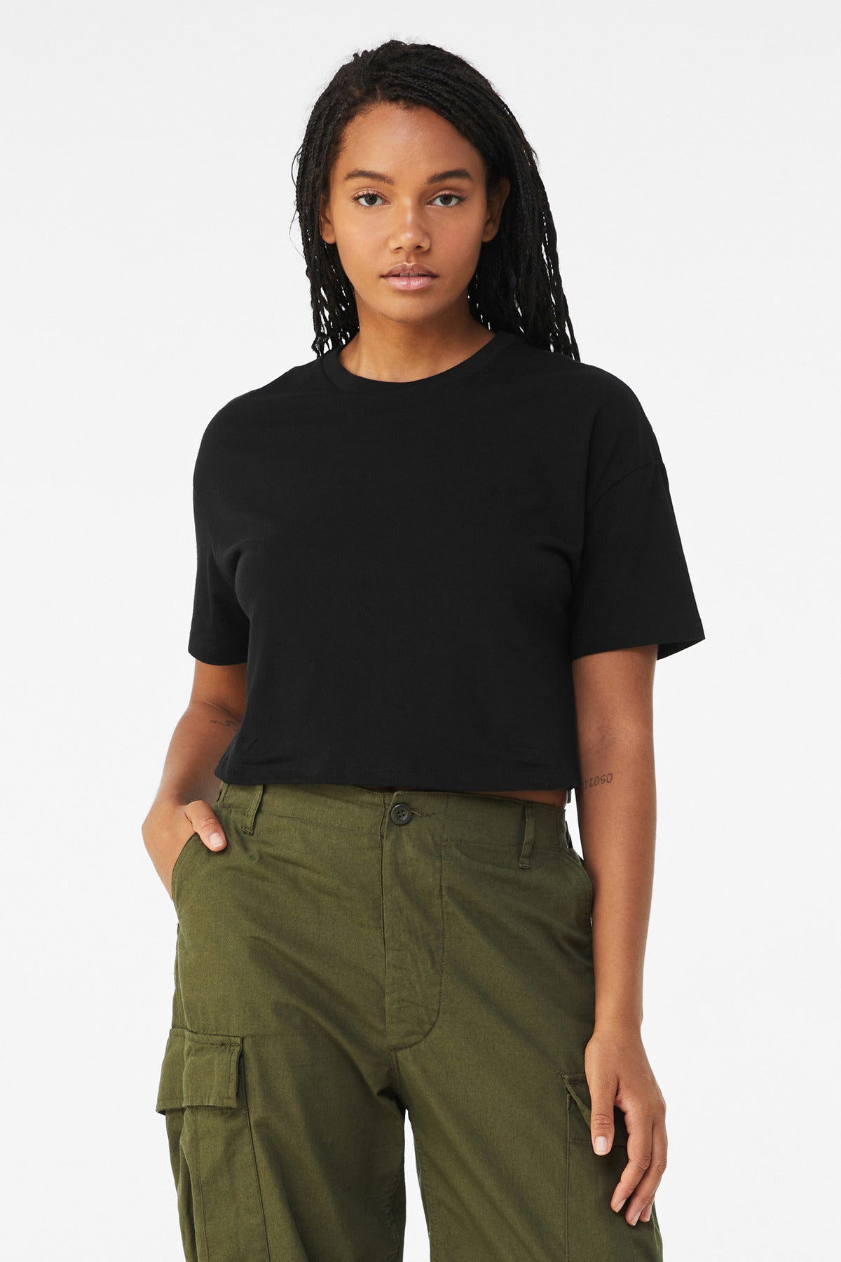 Custom Black Women's Jersey Crop Tee BC6482, personalized by SanCanDo Swag in Argyle, TX