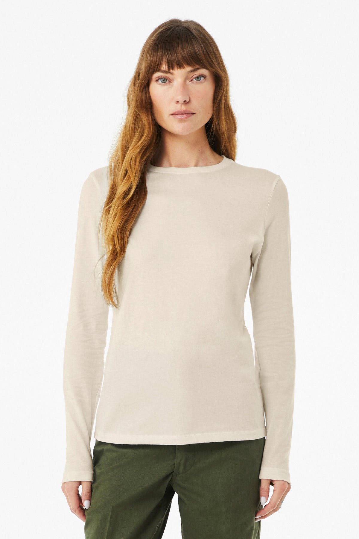Custom Heather Dust Women's Jersey Long Sleeve Tee BC6500, personalized by SanCanDo Swag in Argyle, TX