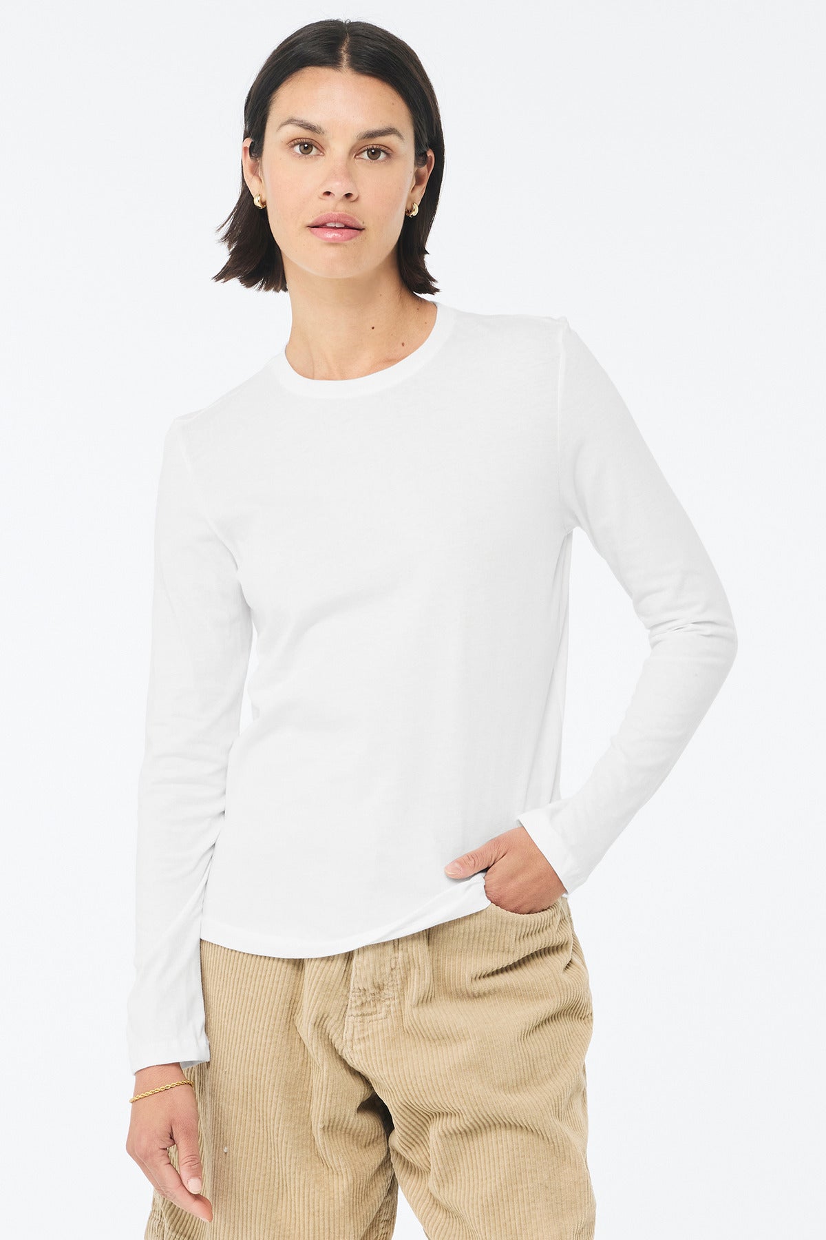 Custom White Women's Jersey Long Sleeve Tee BC6500, personalized by SanCanDo Swag in Argyle, TX