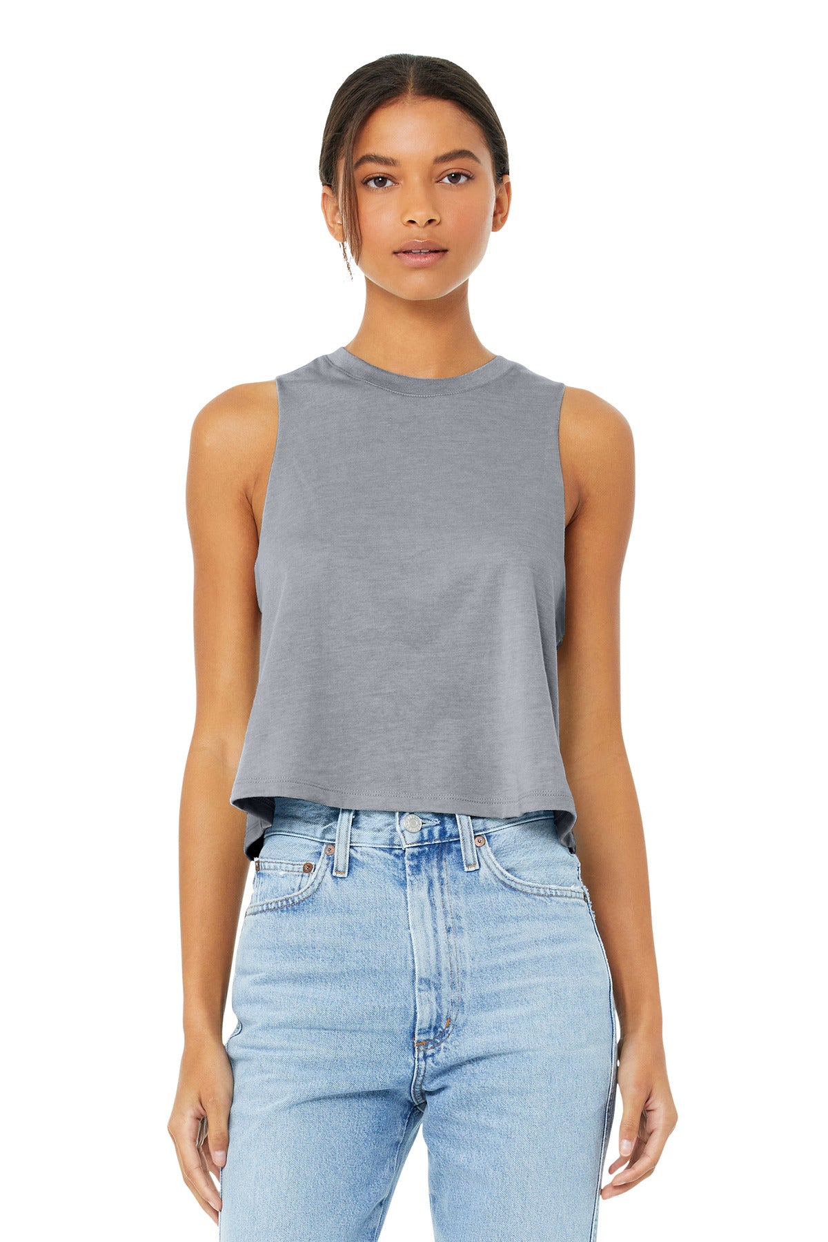 Custom Athletic Heather Women's Racerback Cropped Tank BC6682, personalized by SanCanDo Swag in Argyle, TX