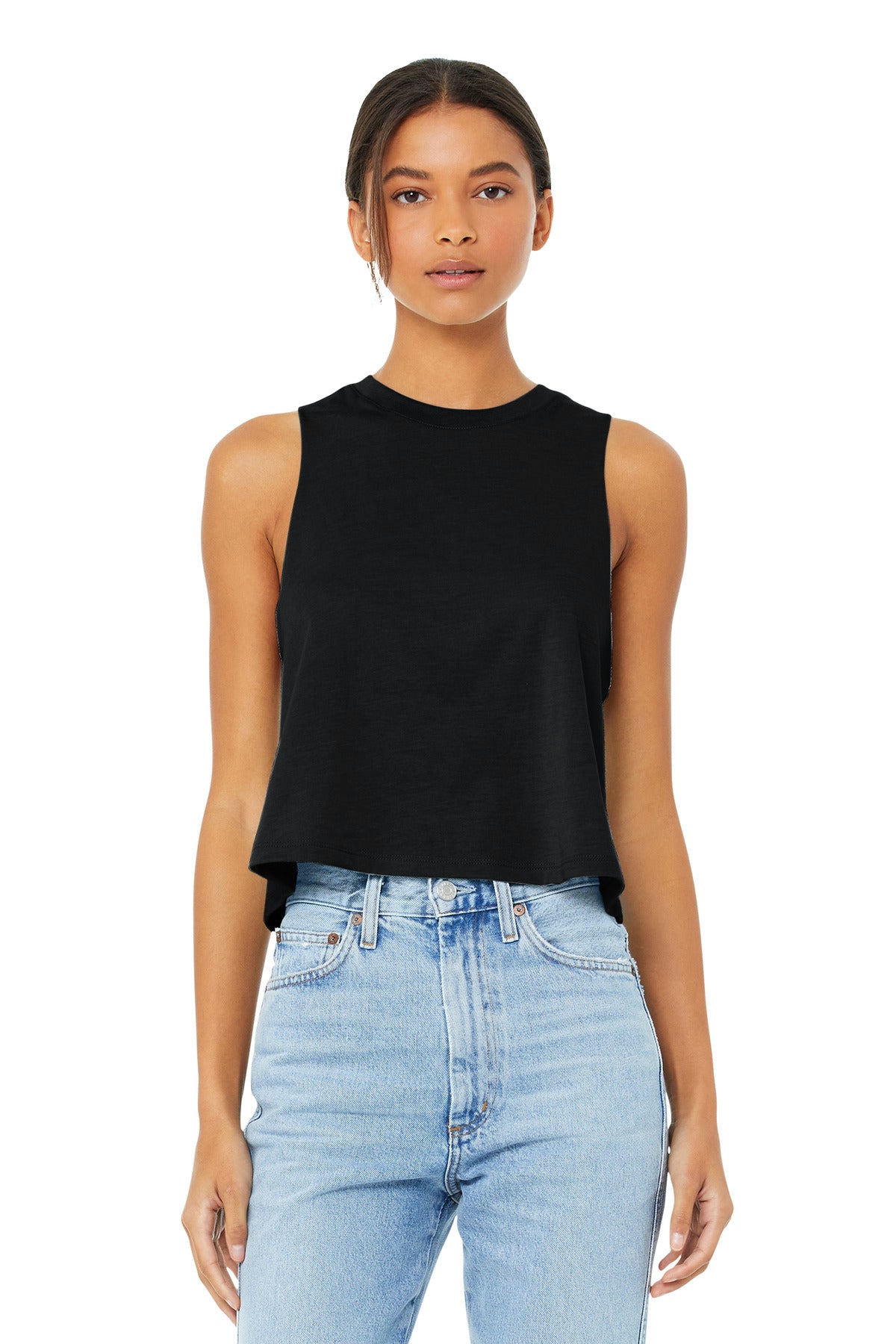 Custom Solid Black Blend Women's Racerback Cropped Tank BC6682, personalized by SanCanDo Swag in Argyle, TX