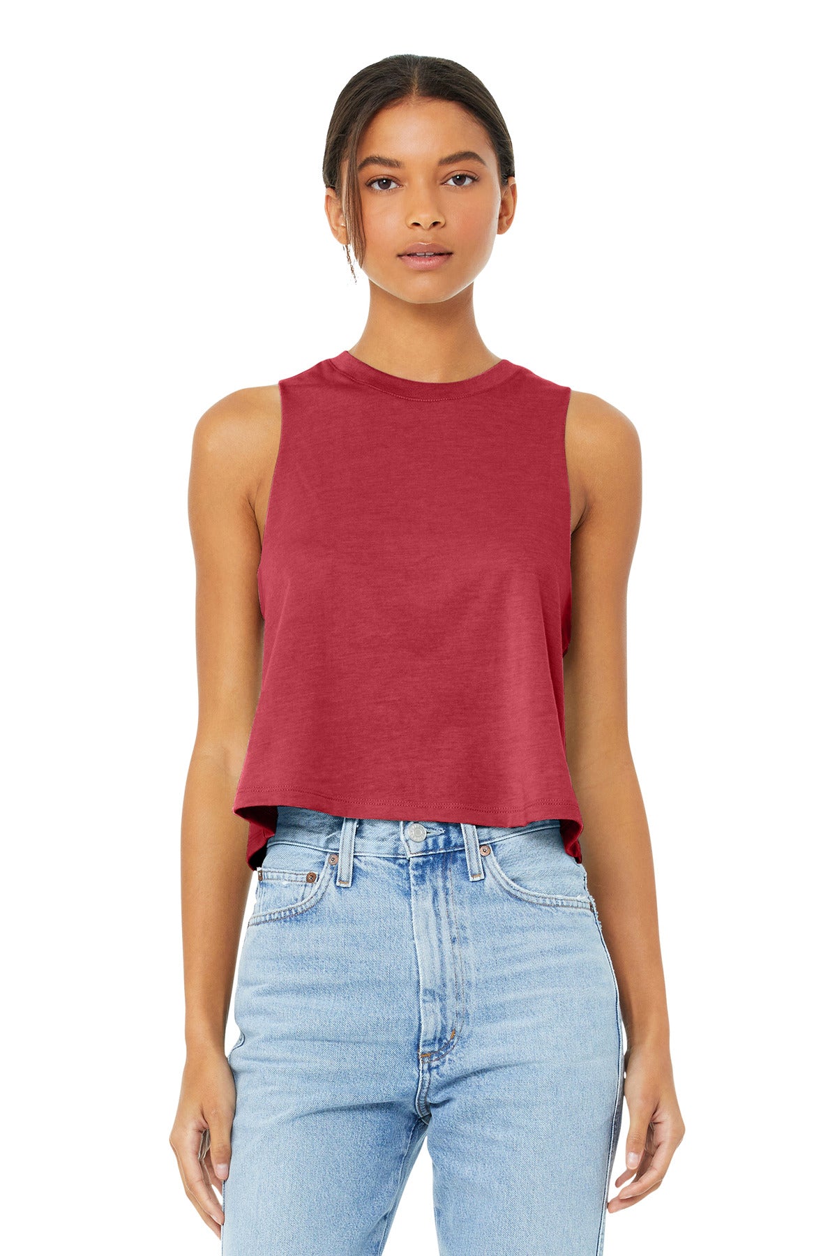 Custom Heather Red Women's Racerback Cropped Tank BC6682, personalized by SanCanDo Swag in Argyle, TX