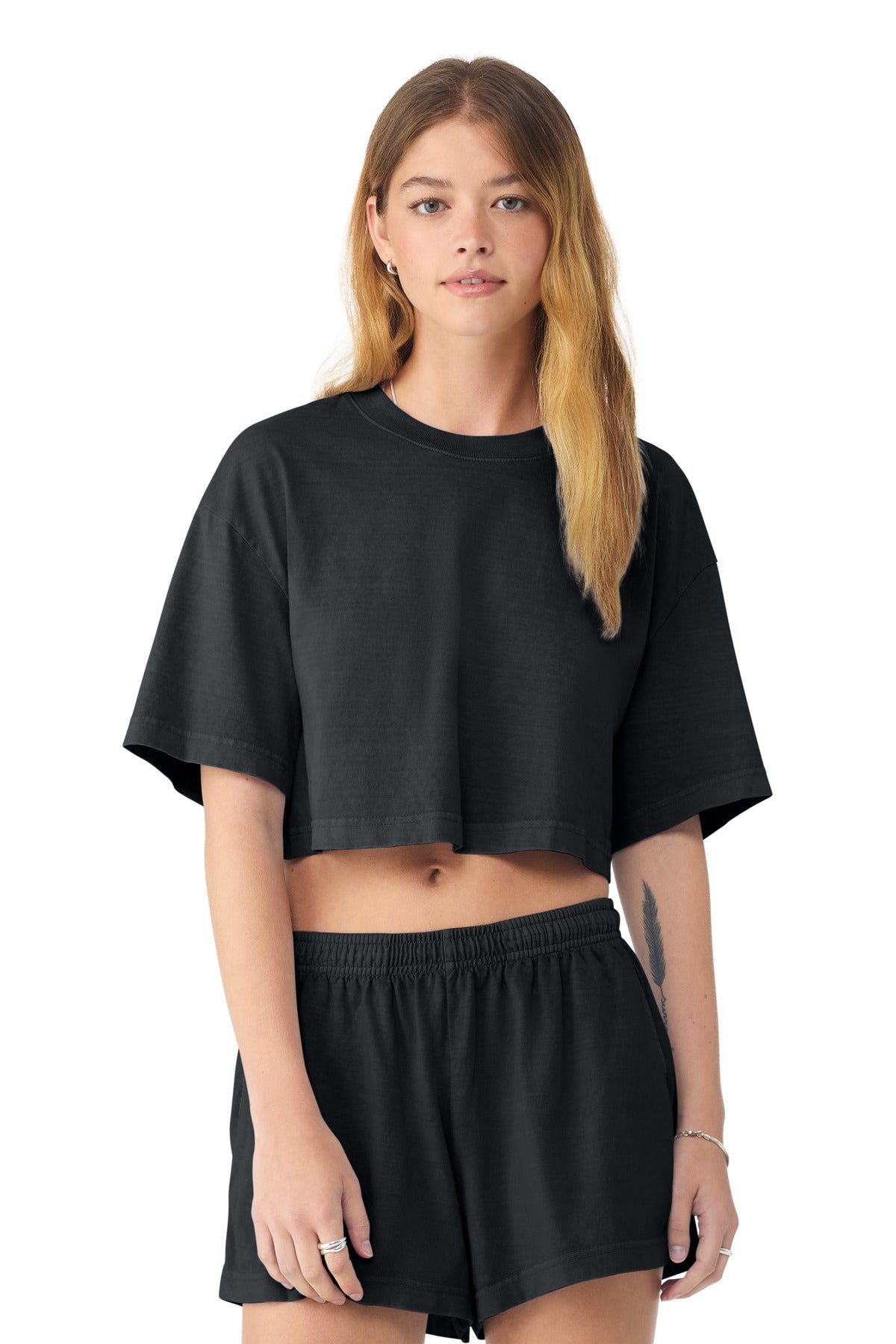 Custom Washed Black Heavyweight Garment-Dyed Cropped Tee BC6882GD, personalized by SanCanDo Swag in Argyle, TX
