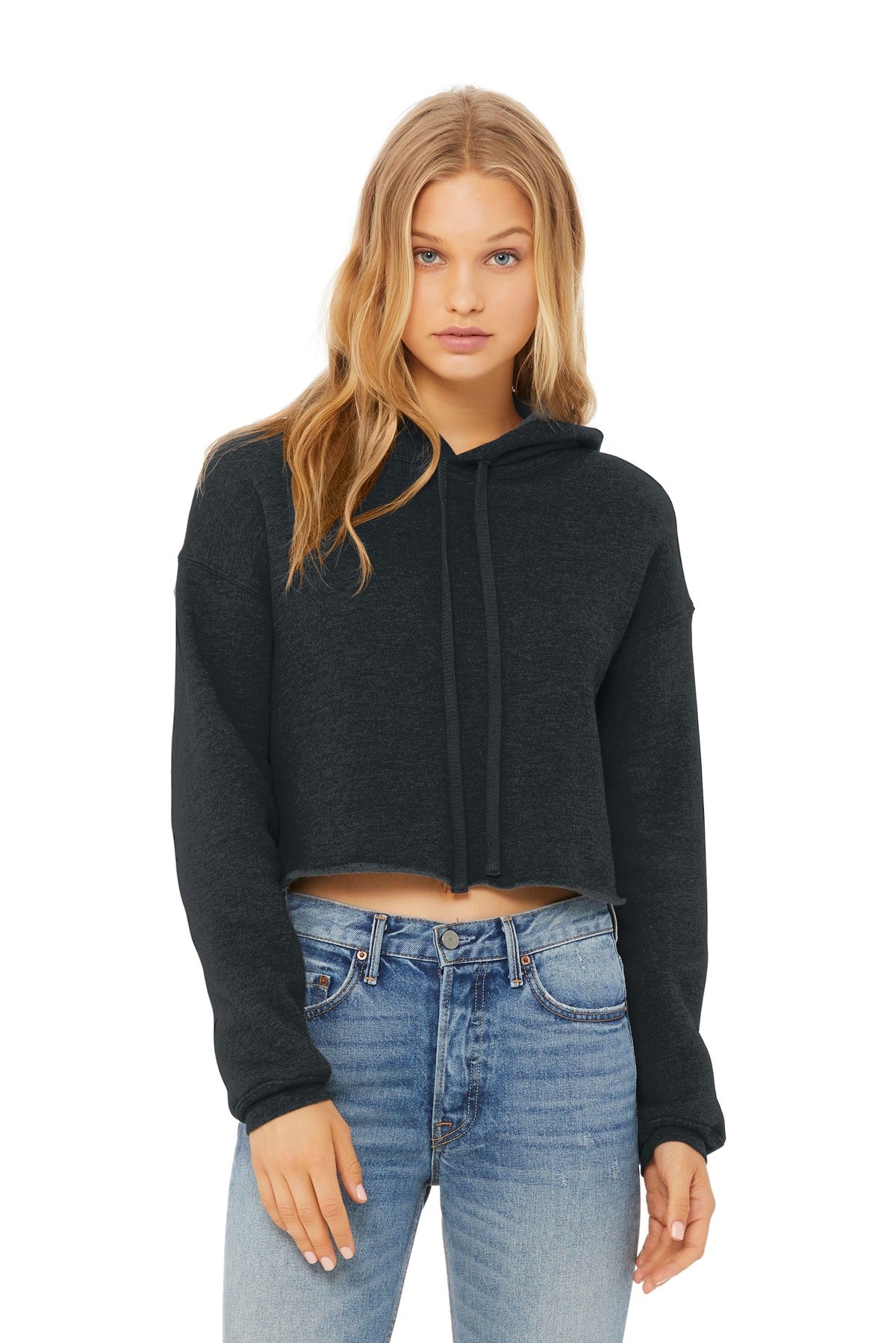 Custom Dark Grey Heather Sponge Fleece Cropped Fleece Hoodie BC7502, personalized by SanCanDo Swag in Argyle, TX
