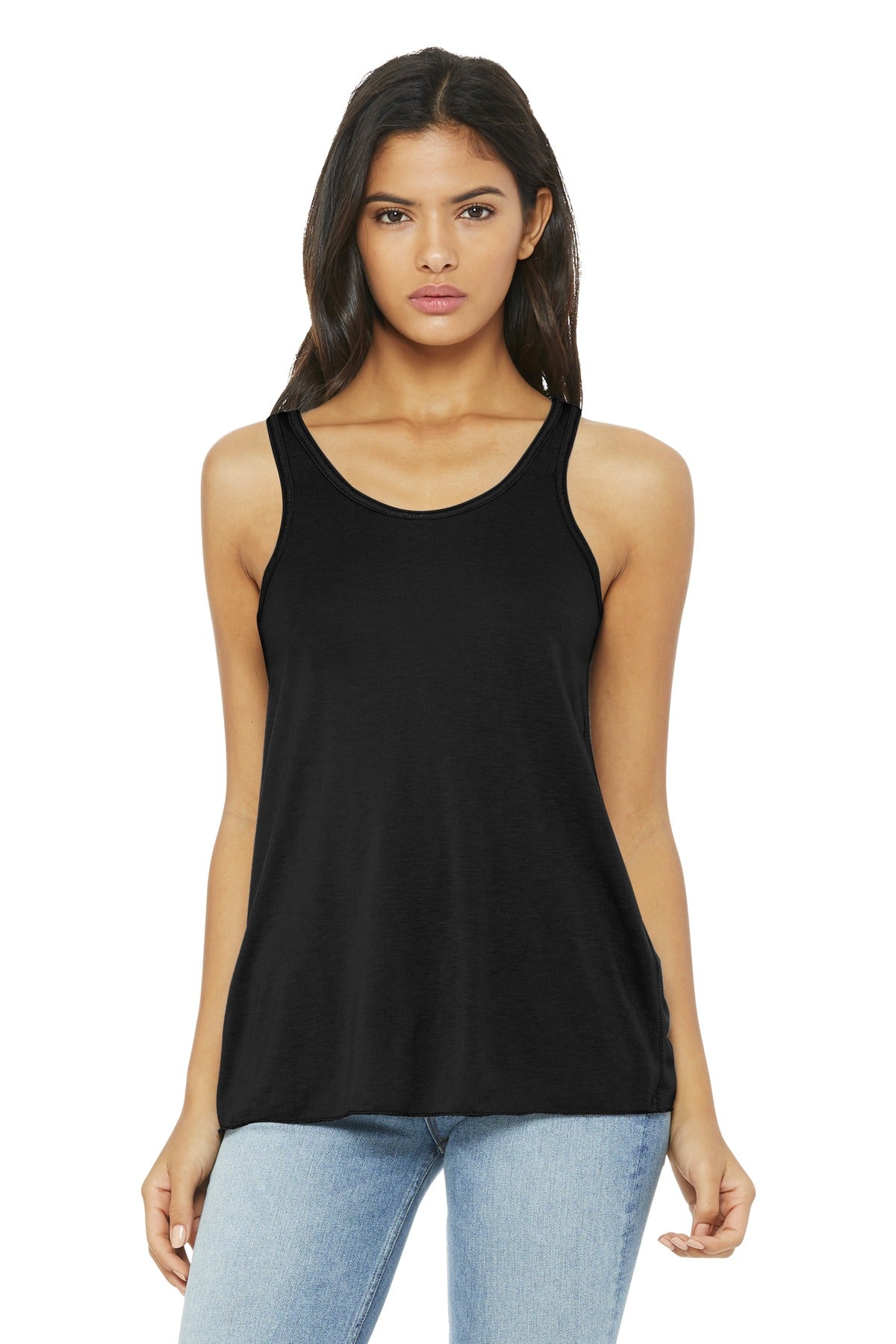 Custom Black Women's Flowy Racerback Tank BC8800, personalized by SanCanDo Swag in Argyle, TX