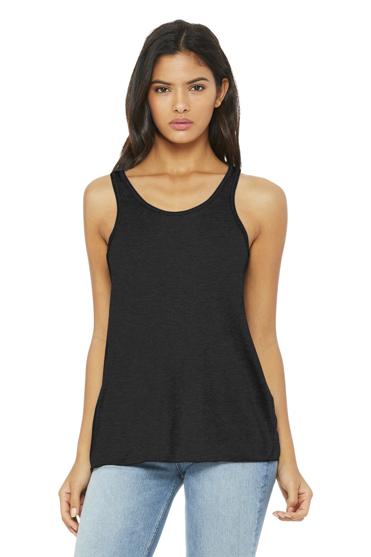 Custom Black Heather Women's Flowy Racerback Tank BC8800, personalized by SanCanDo Swag in Argyle, TX