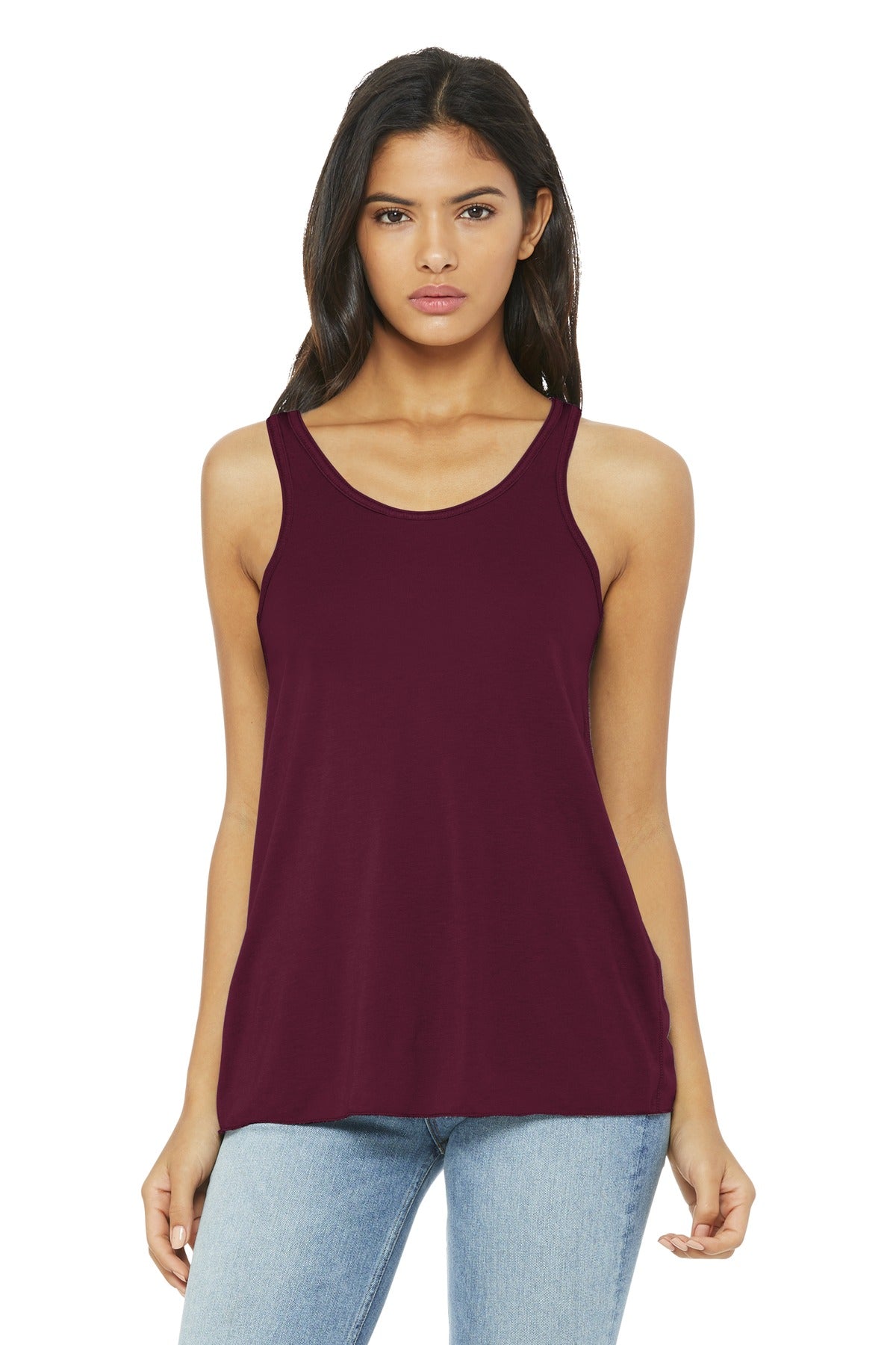 Custom Maroon Women's Flowy Racerback Tank BC8800, personalized by SanCanDo Swag in Argyle, TX