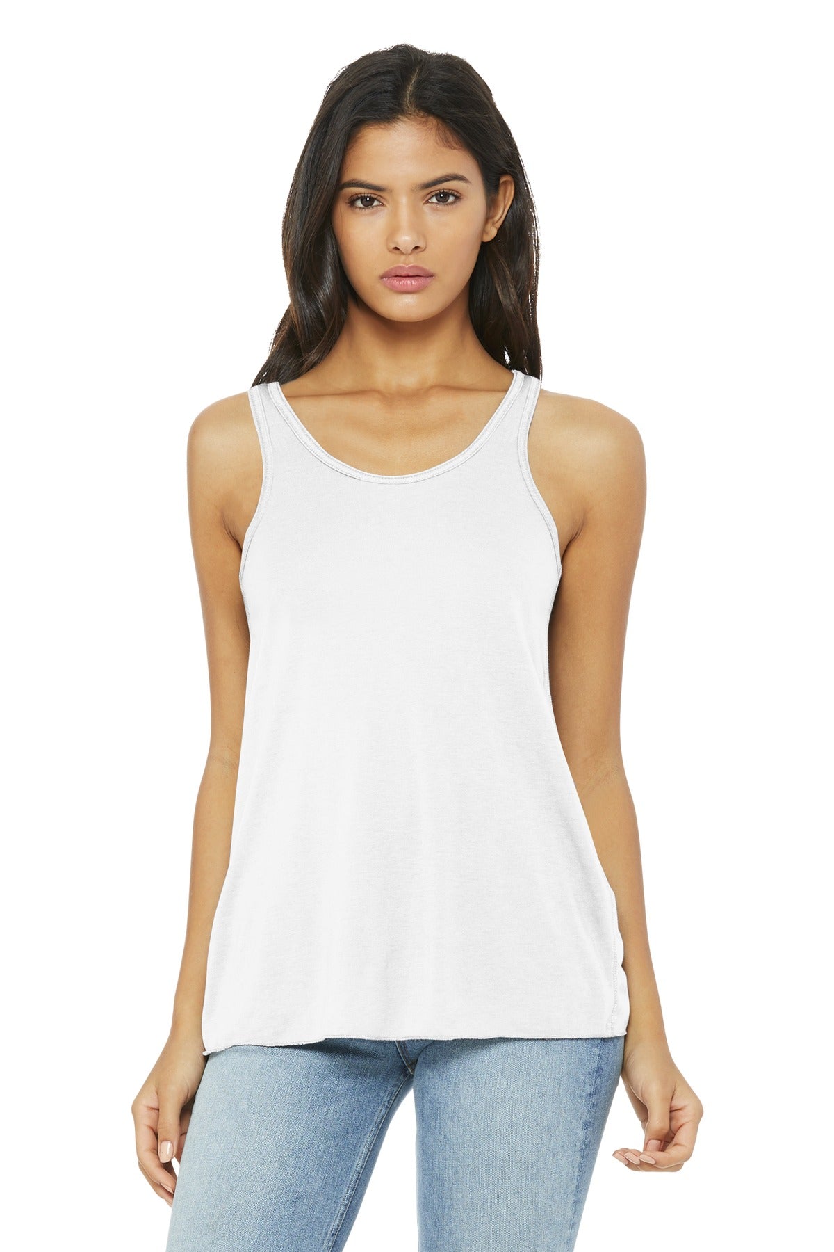 Custom White Women's Flowy Racerback Tank BC8800, personalized by SanCanDo Swag in Argyle, TX