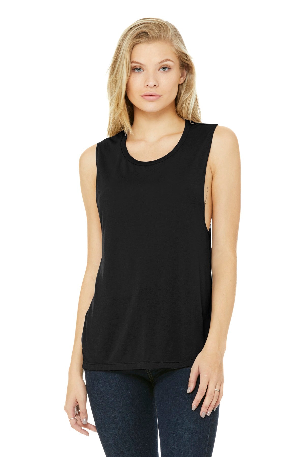Custom Black Women's Flowy Scoop Muscle Tank BC8803, personalized by SanCanDo Swag in Argyle, TX