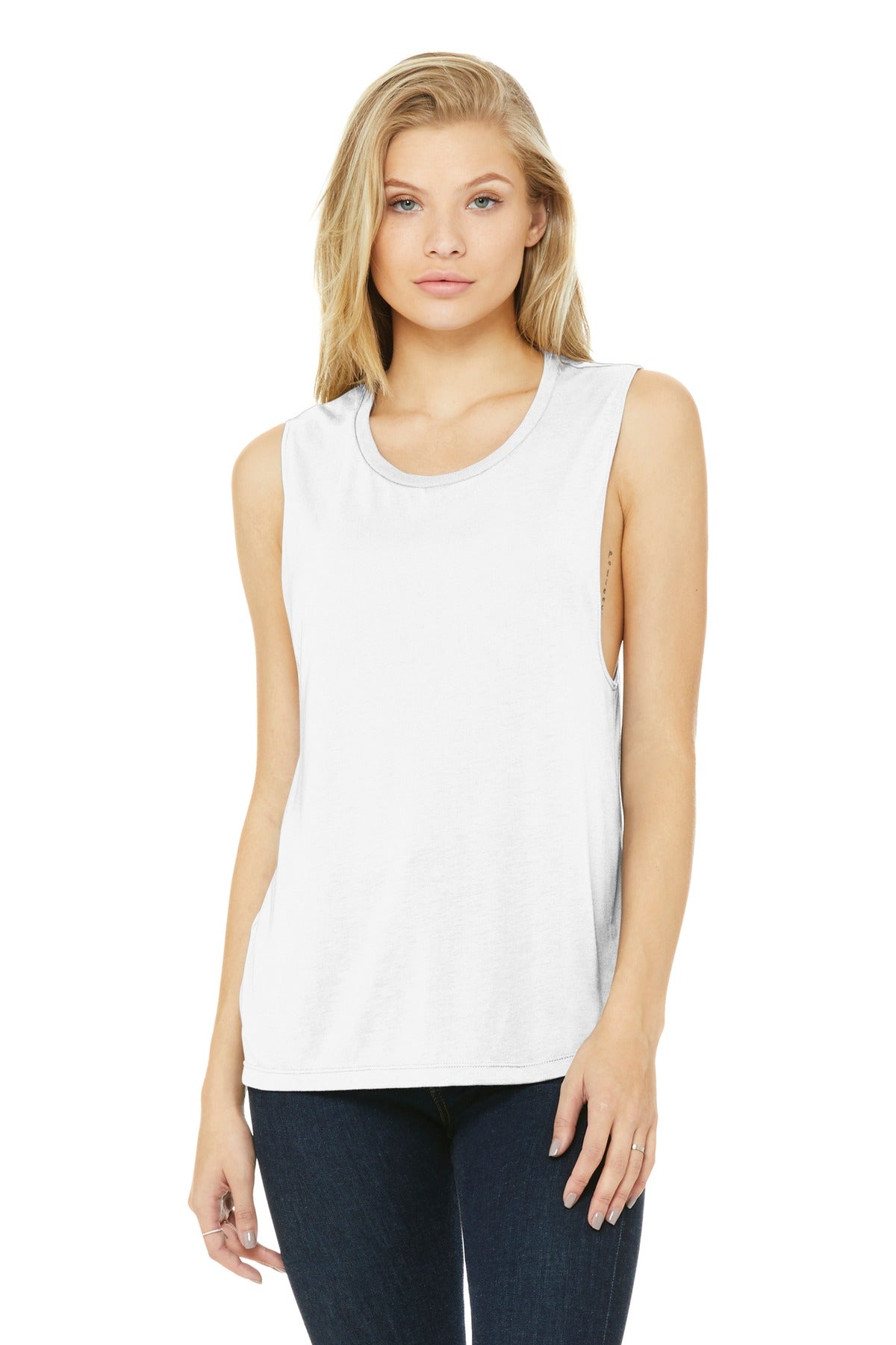 Custom White Women's Flowy Scoop Muscle Tank BC8803, personalized by SanCanDo Swag in Argyle, TX