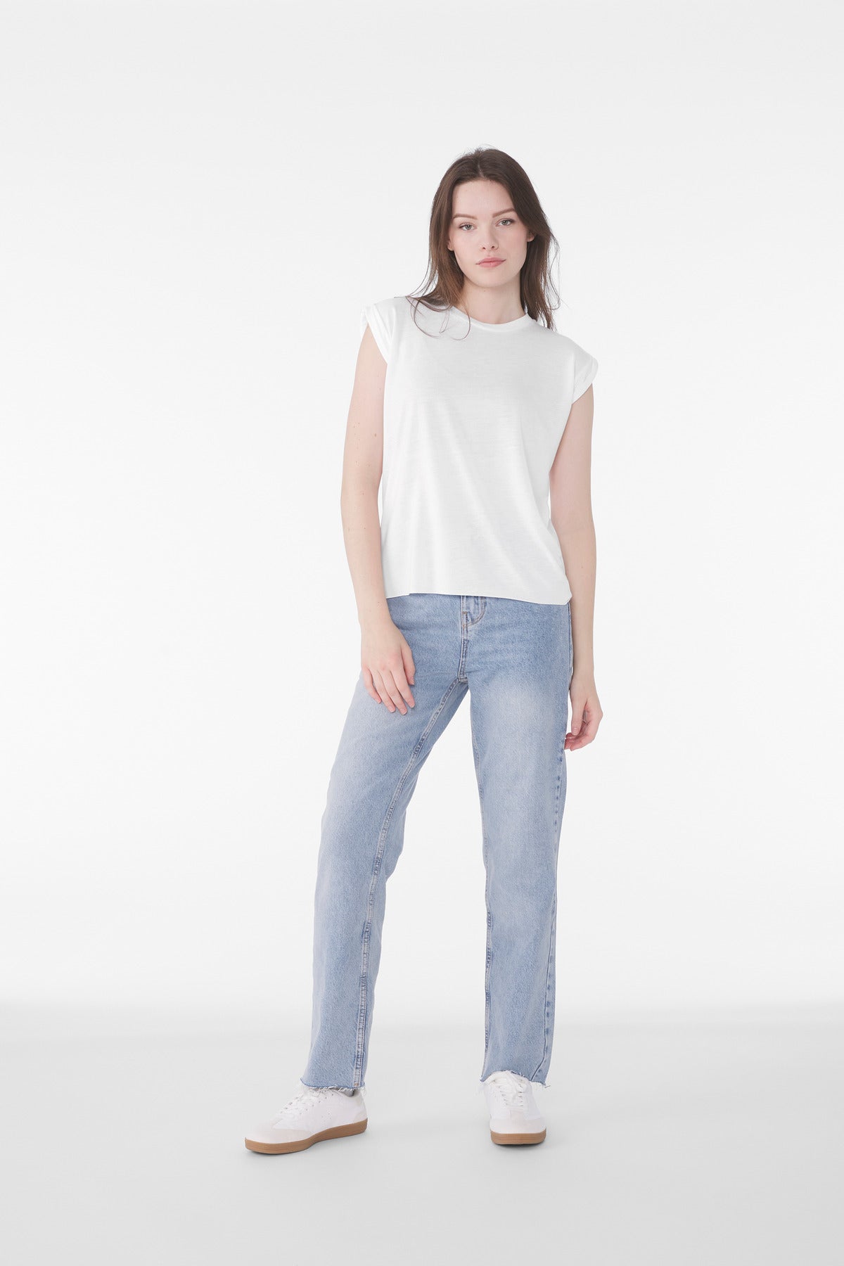 Custom White Flowy Muscle Tee with Rolled Cuffs BC8804, personalized by SanCanDo Swag in Argyle, TX
