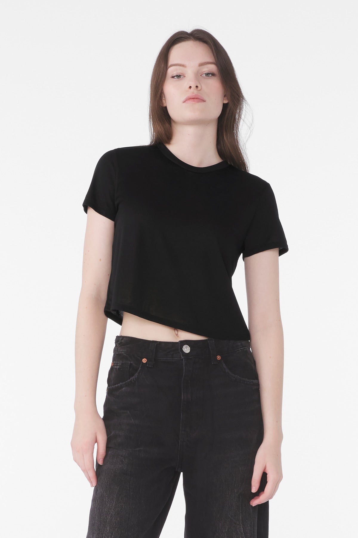 Custom Black Women's Flowy Cropped Tee BC8882, personalized by SanCanDo Swag in Argyle, TX