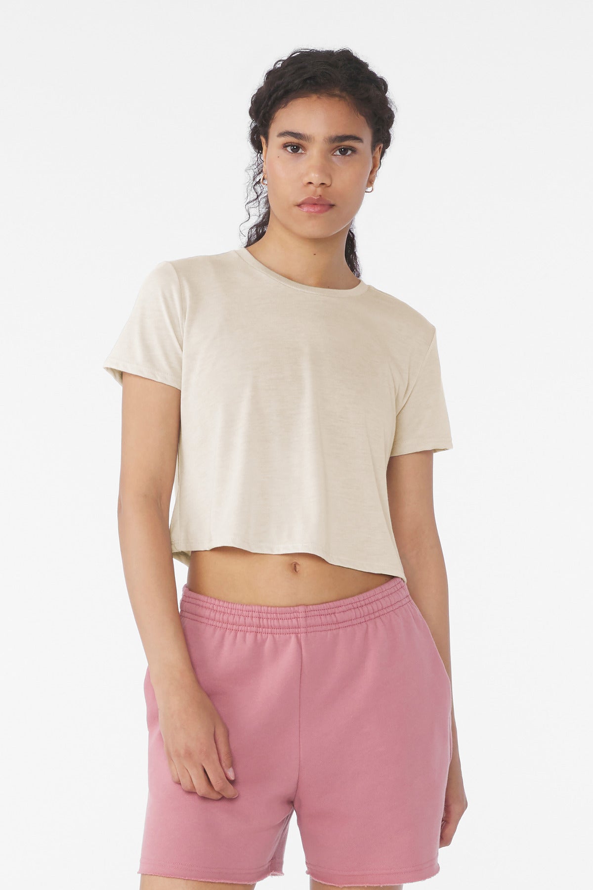 Custom Heather Dust Women's Flowy Cropped Tee BC8882, personalized by SanCanDo Swag in Argyle, TX