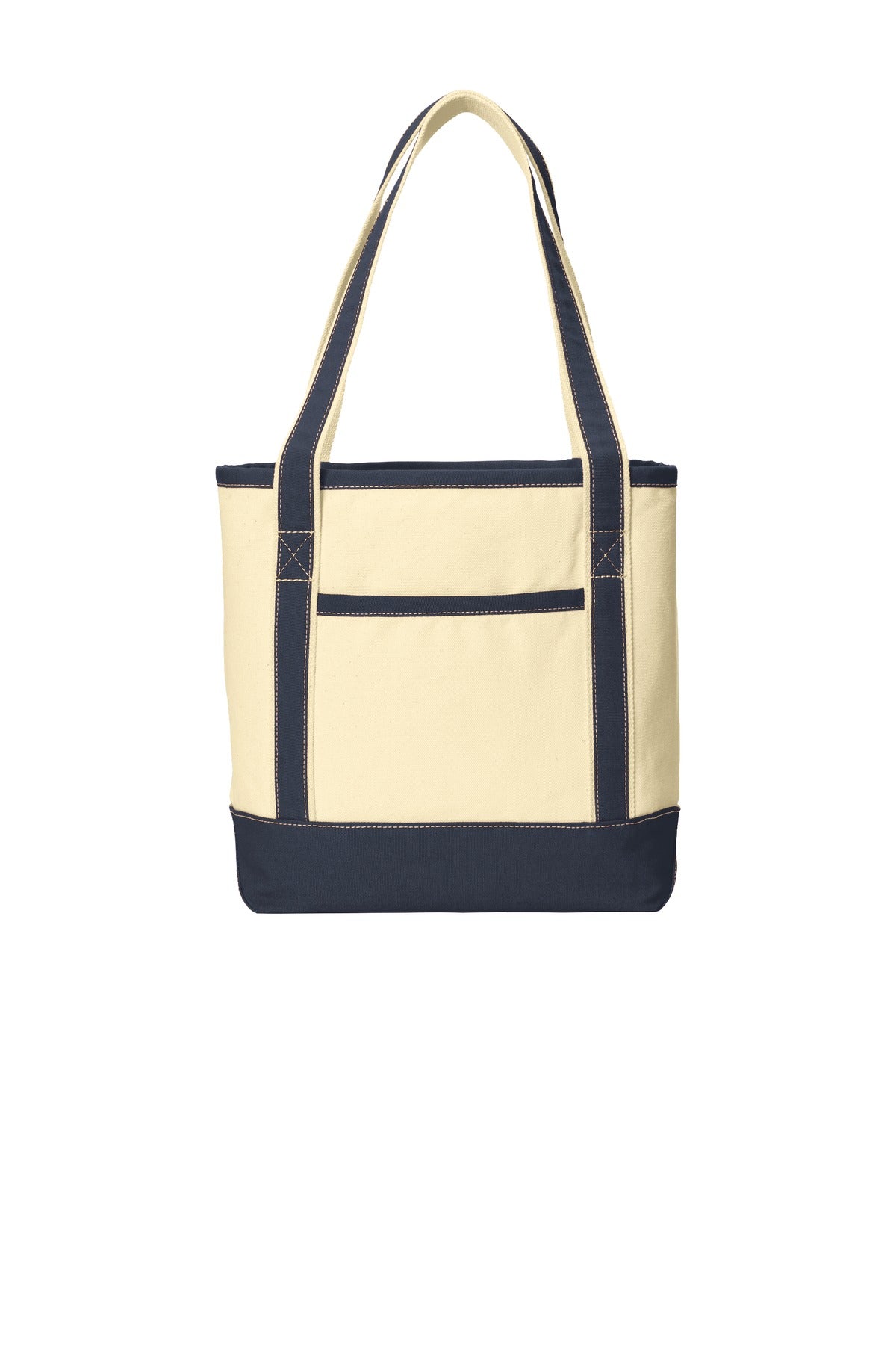 Natural/ Navy | Front | Custom Natural/ Navy Medium Cotton Canvas Tote BG412, personalized by SanCanDo Swag in Argyle, TX