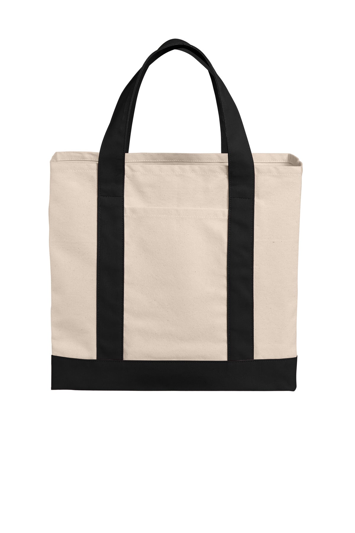 Natural/ Deep Black | Front | Custom Natural/ Deep Black Cotton Canvas Two-Tone Tote BG429, personalized by SanCanDo Swag in Argyle, TX