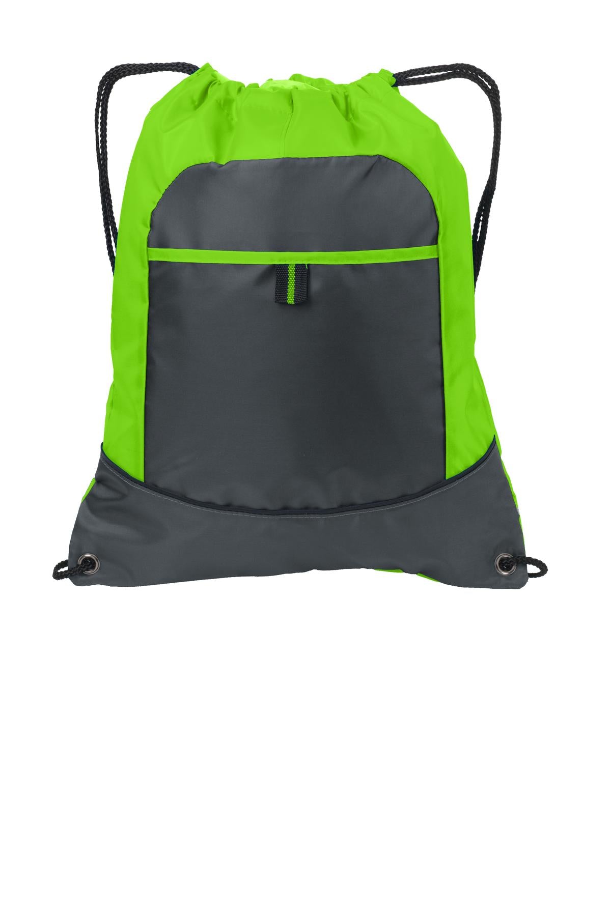 Lime/ Deep Smoke | Front | Custom Lime/ Deep Smoke Pocket Cinch Pack BG611, personalized by SanCanDo Swag in Argyle, TX