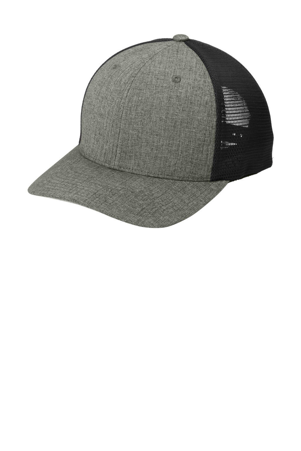 Custom Heather Graphite/ Black Flexfit 110 Mesh Cap C110, personalized by SanCanDo Swag in Argyle, TX
