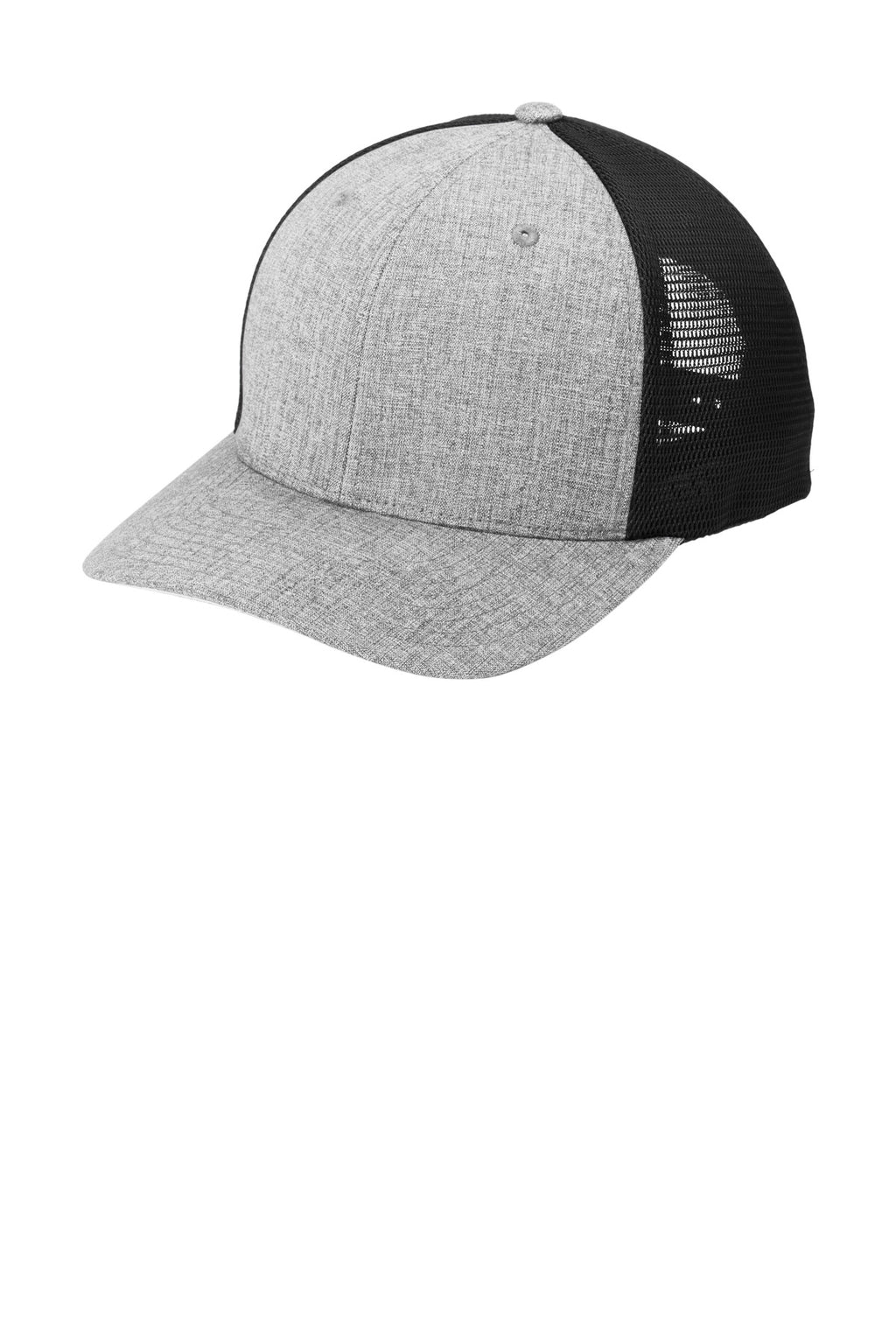 Custom Heather Silver/ Black Flexfit 110 Mesh Cap C110, personalized by SanCanDo Swag in Argyle, TX
