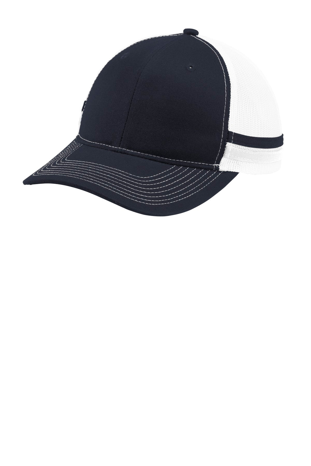 Custom Rich Navy/ Rich Navy/ White Two-Stripe Snapback Trucker Cap C113, personalized by SanCanDo Swag in Argyle, TX