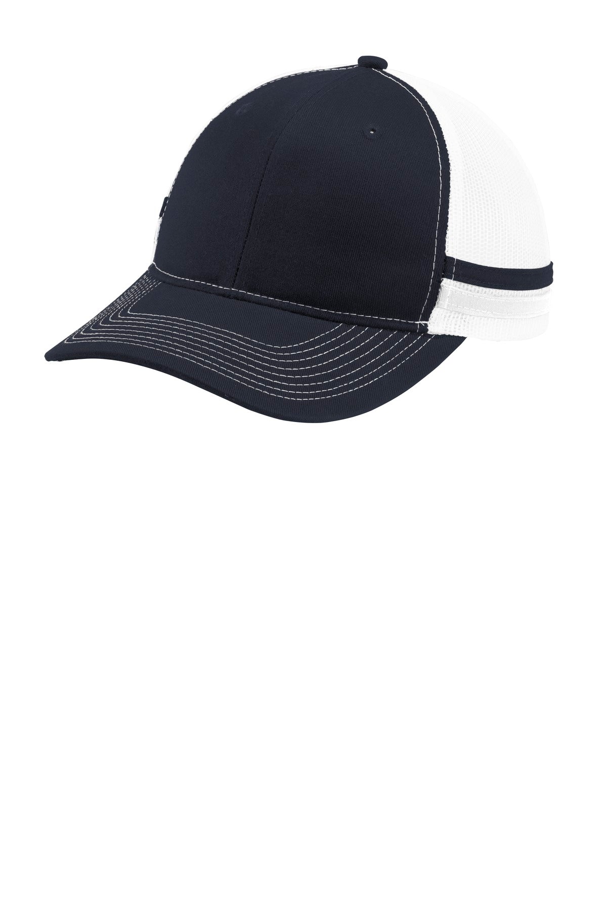 Custom Rich Navy/ Rich Navy/ White Two-Stripe Snapback Trucker Cap C113, personalized by SanCanDo Swag in Argyle, TX