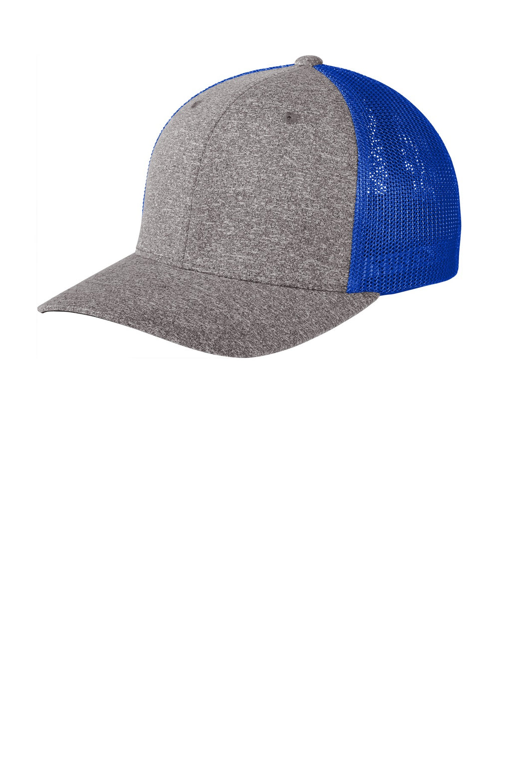 Custom True Royal/ Grey Heather Flexfit Melange Mesh Back Trucker Cap C302, personalized by SanCanDo Swag in Argyle, TX