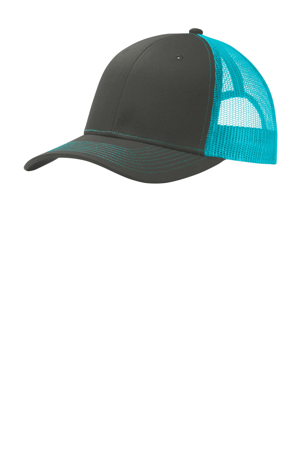 Custom Grey Steel/ Neon Blue Snapback Trucker Cap C402, personalized by SanCanDo Swag in Argyle, TX
