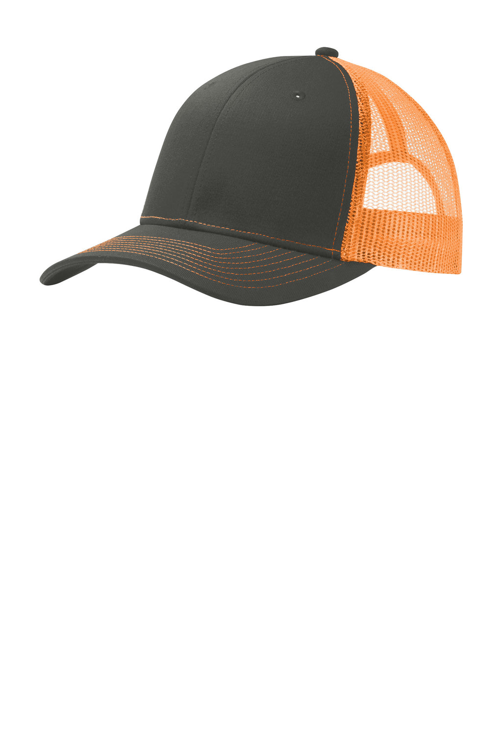 Custom Grey Steel/ Neon Orange Snapback Trucker Cap C402, personalized by SanCanDo Swag in Argyle, TX