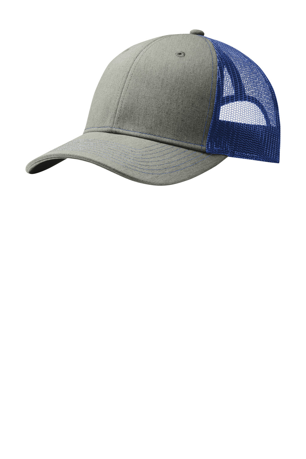 Custom Heather Grey/ Patriot Blue Snapback Trucker Cap C402, personalized by SanCanDo Swag in Argyle, TX