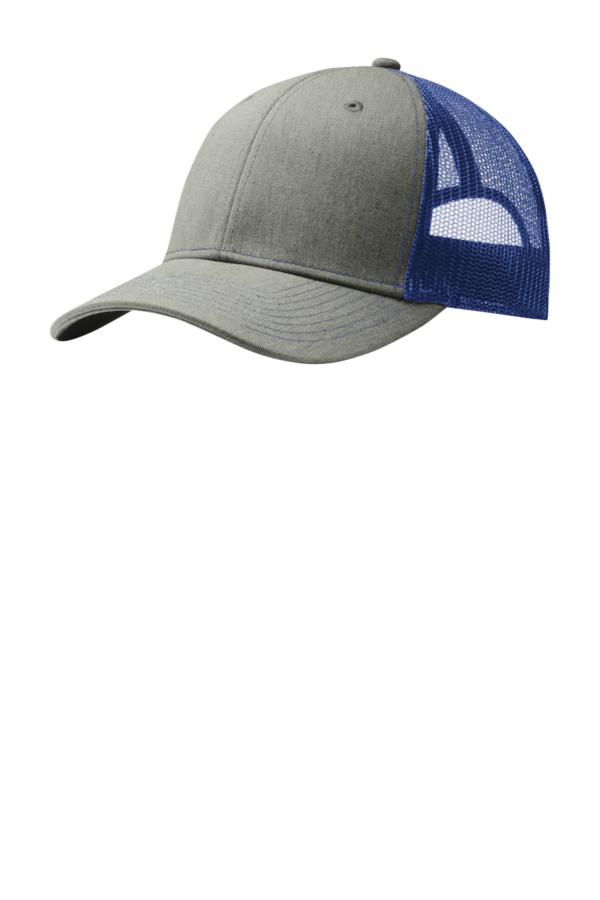 Custom Heather Grey/ Patriot Blue Snapback Trucker Cap C402, personalized by SanCanDo Swag in Argyle, TX