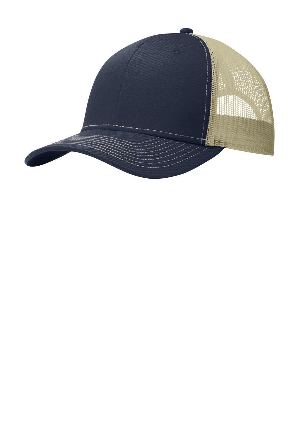Custom Rich Navy/ True Khaki Snapback Trucker Cap C402, personalized by SanCanDo Swag in Argyle, TX