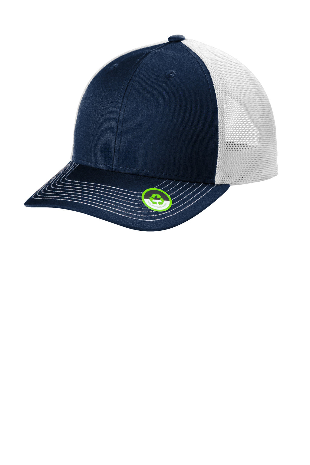 Custom True Navy/ White Eco Snapback Trucker Cap C402ECO, personalized by SanCanDo Swag in Argyle, TX