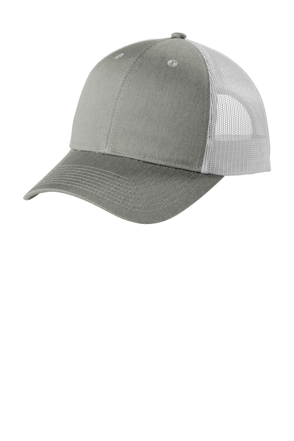 Custom Heather Grey/ White Low-Profile Snapback Trucker Cap C402LP, personalized by SanCanDo Swag in Argyle, TX