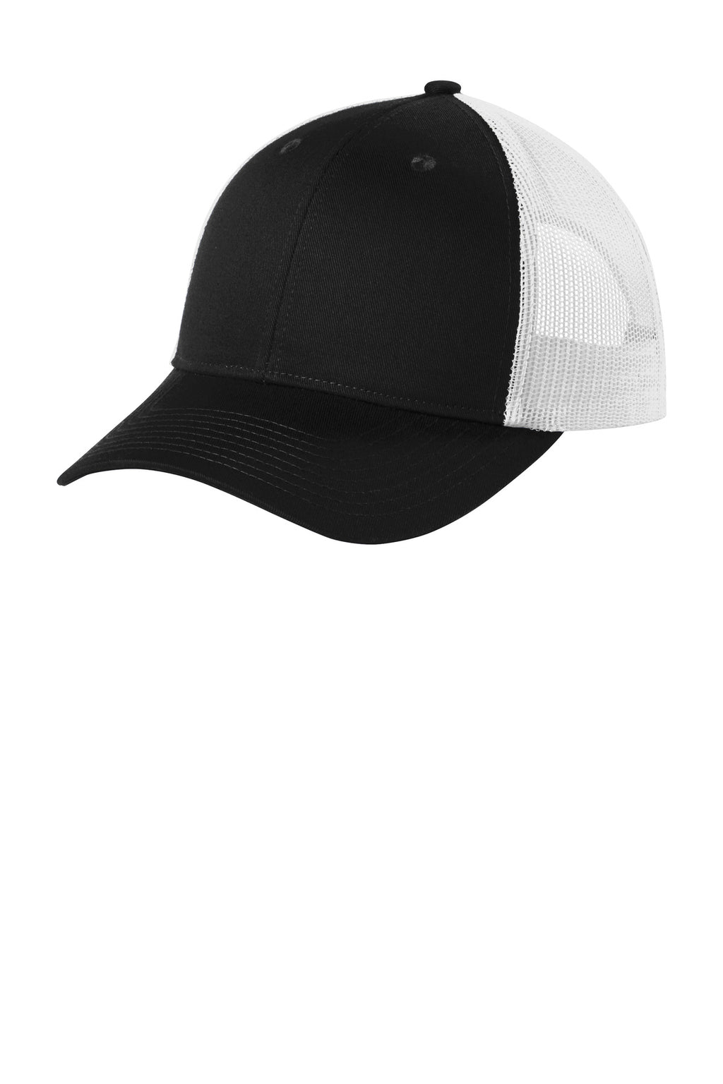 Custom Black/ White Low-Profile Snapback Trucker Cap C402LP, personalized by SanCanDo Swag in Argyle, TX