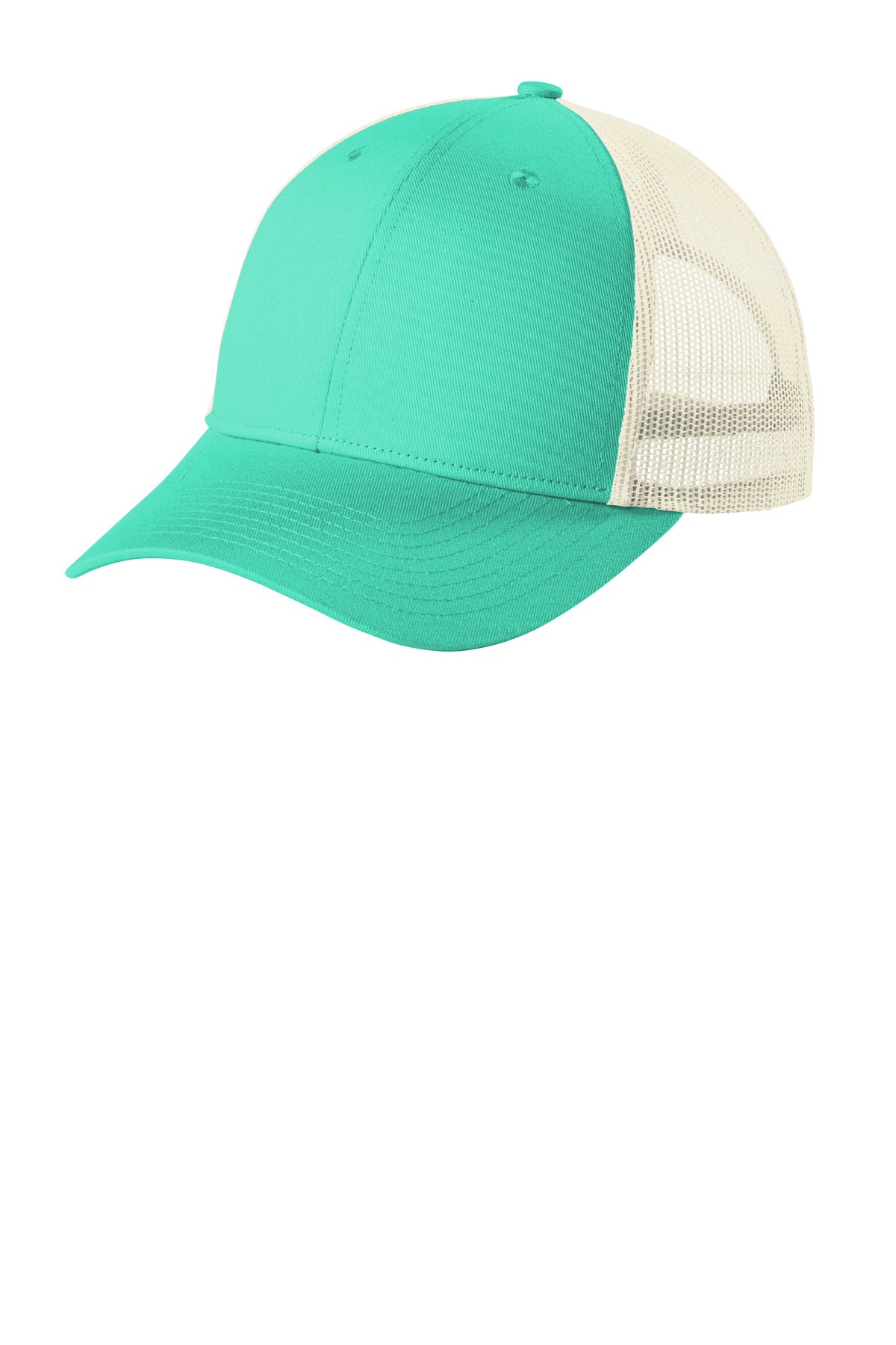 Custom Bright Seafoam/ Ecru Low-Profile Snapback Trucker Cap C402LP, personalized by SanCanDo Swag in Argyle, TX