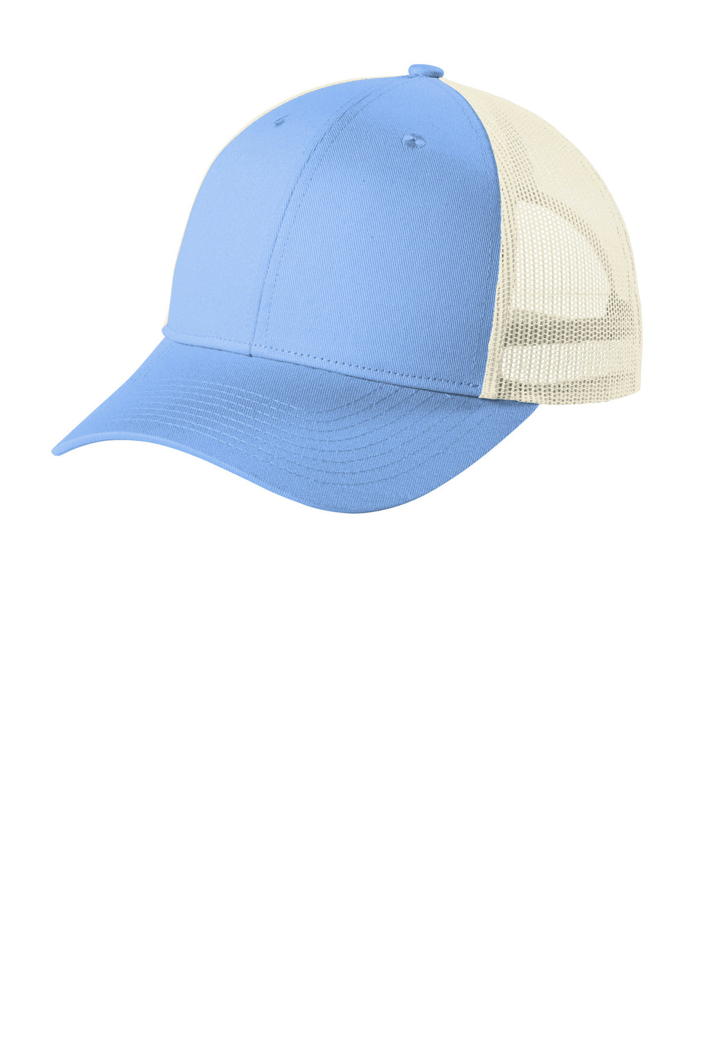 Custom Carolina Blue/ Ecru Low-Profile Snapback Trucker Cap C402LP, personalized by SanCanDo Swag in Argyle, TX