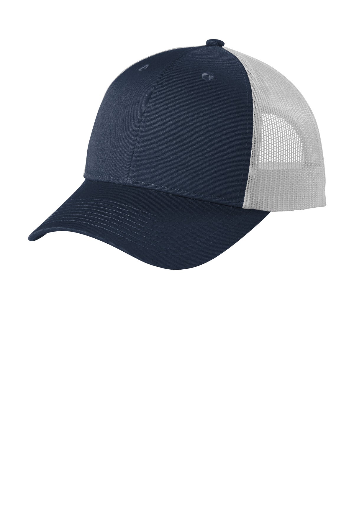 Custom Dress Blue Navy Heather/ Silver Mist Low-Profile Snapback Trucker Cap C402LP, personalized by SanCanDo Swag in Argyle, TX