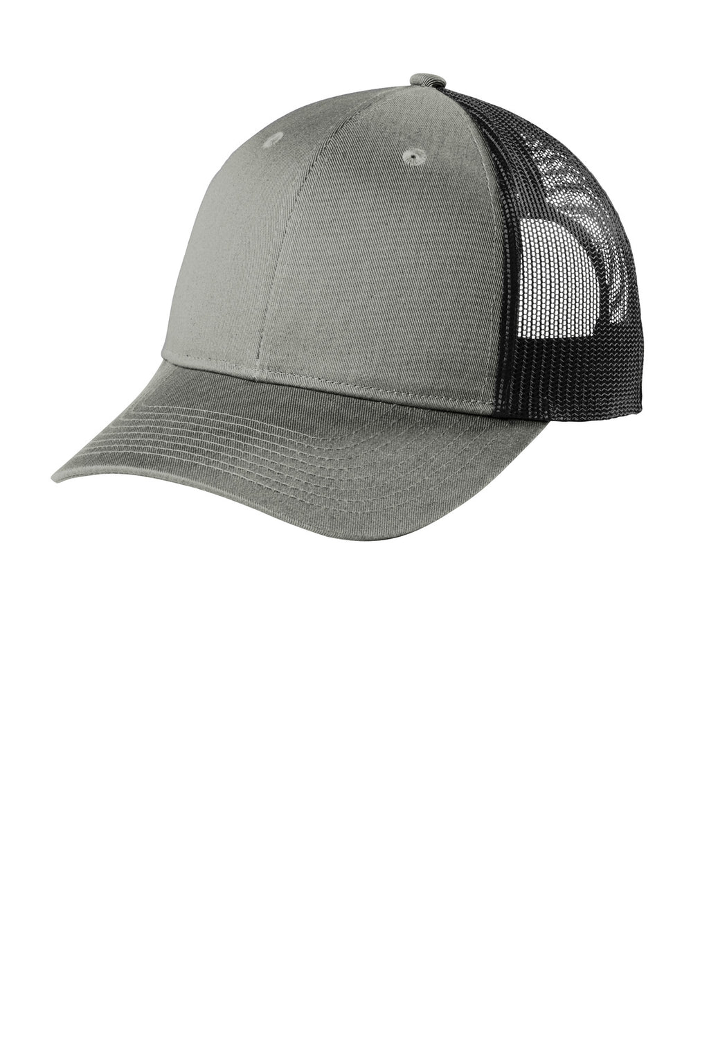 Custom Heather Grey/ Black Low-Profile Snapback Trucker Cap C402LP, personalized by SanCanDo Swag in Argyle, TX