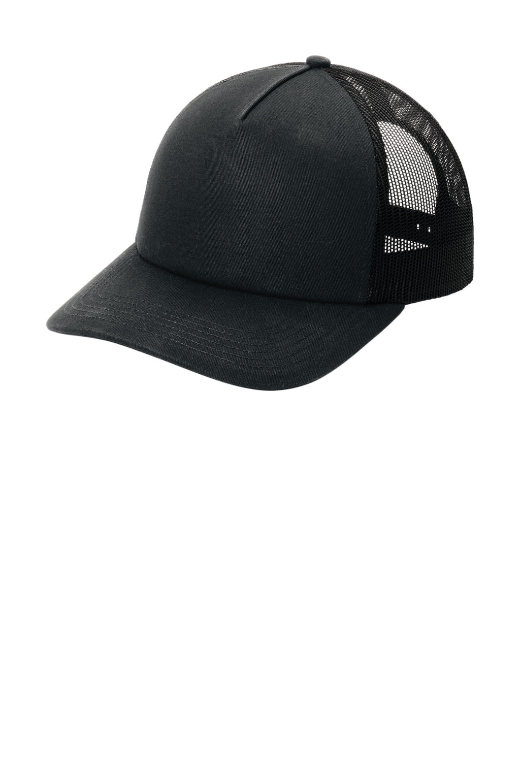 Custom Black/ Black Low-Profile Snapback 5-Panel Trucker Cap C405LP, personalized by SanCanDo Swag in Argyle, TX