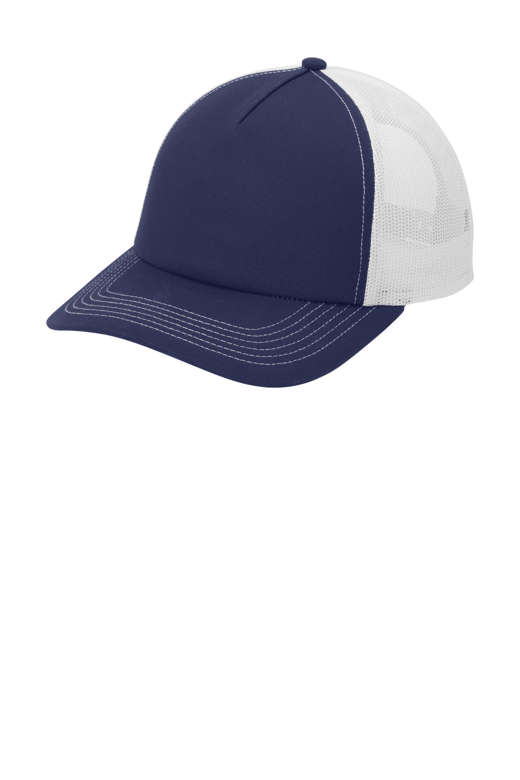 Custom True Navy/ White Low-Profile Snapback 5-Panel Trucker Cap C405LP, personalized by SanCanDo Swag in Argyle, TX