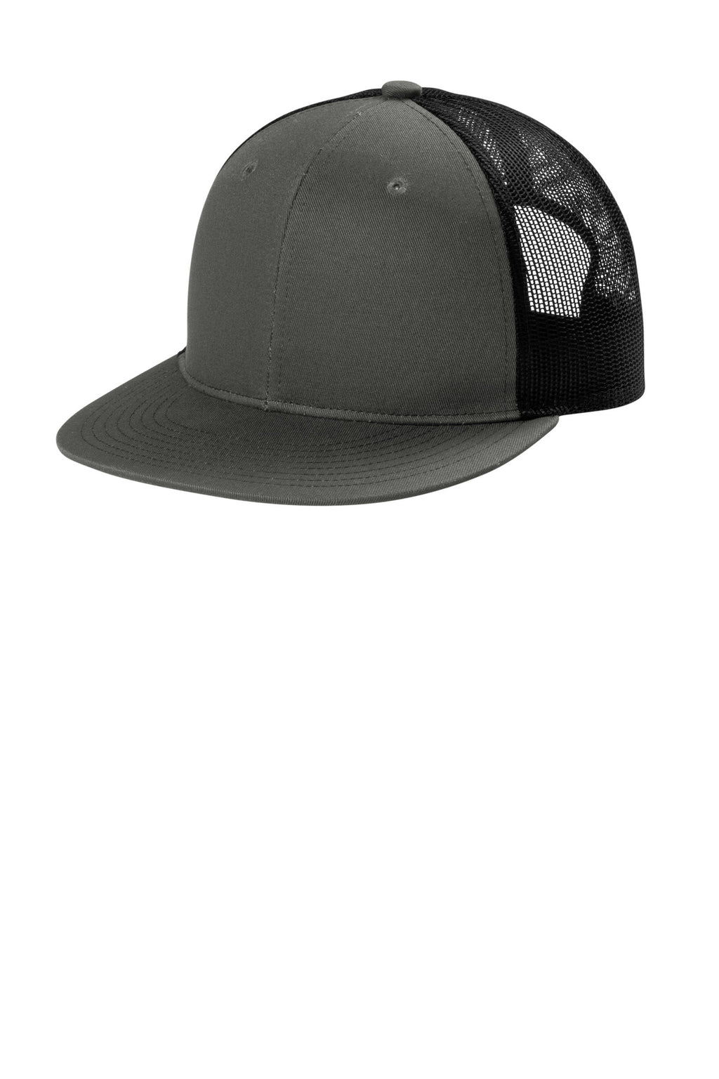 Custom Grey Steel/ Black Snapback Flat Bill Trucker Cap C407, personalized by SanCanDo Swag in Argyle, TX