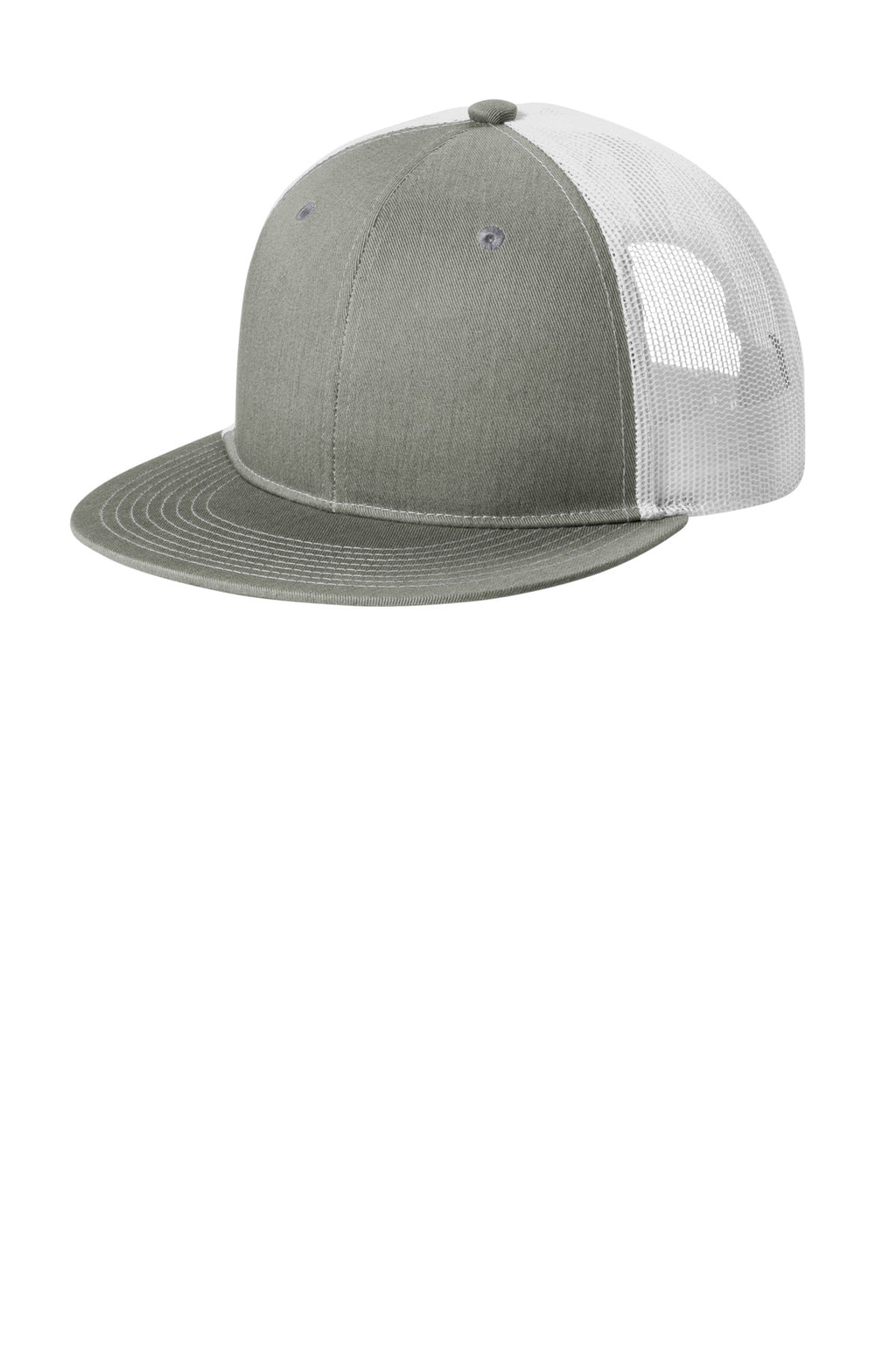 Custom Heather Grey/ White Snapback Flat Bill Trucker Cap C407, personalized by SanCanDo Swag in Argyle, TX