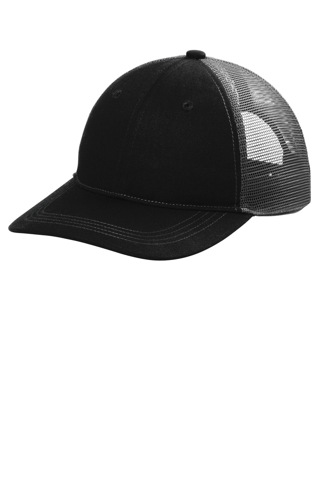 Custom Black/ Grey Steel Unstructured Snapback Trucker Cap C409, personalized by SanCanDo Swag in Argyle, TX