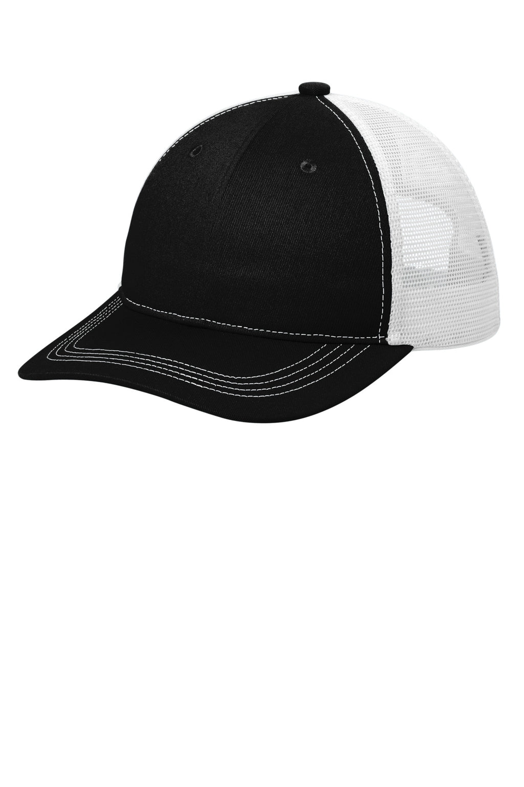 Custom Black/ White Unstructured Snapback Trucker Cap C409, personalized by SanCanDo Swag in Argyle, TX