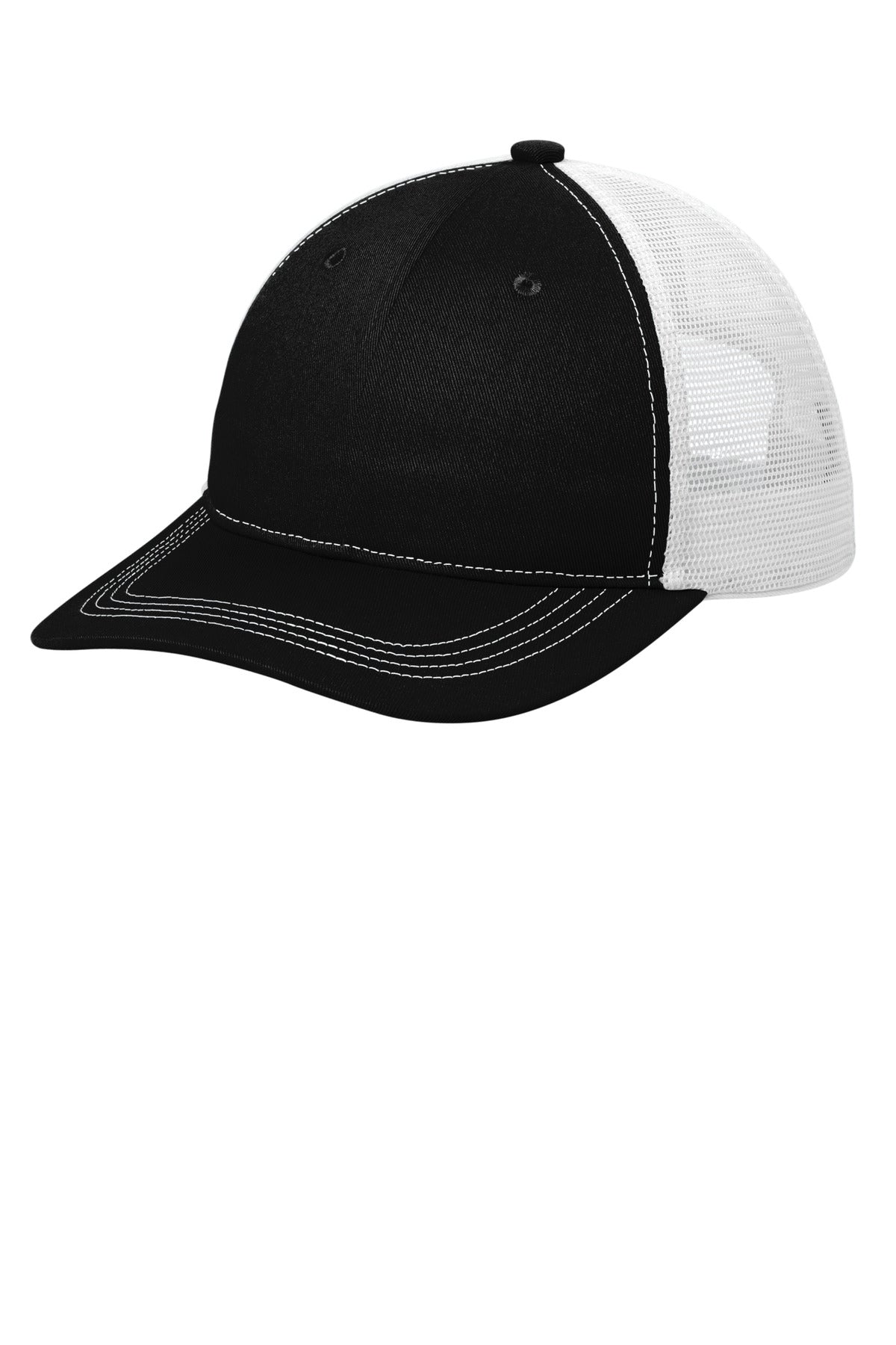 Custom Black/ White Unstructured Snapback Trucker Cap C409, personalized by SanCanDo Swag in Argyle, TX