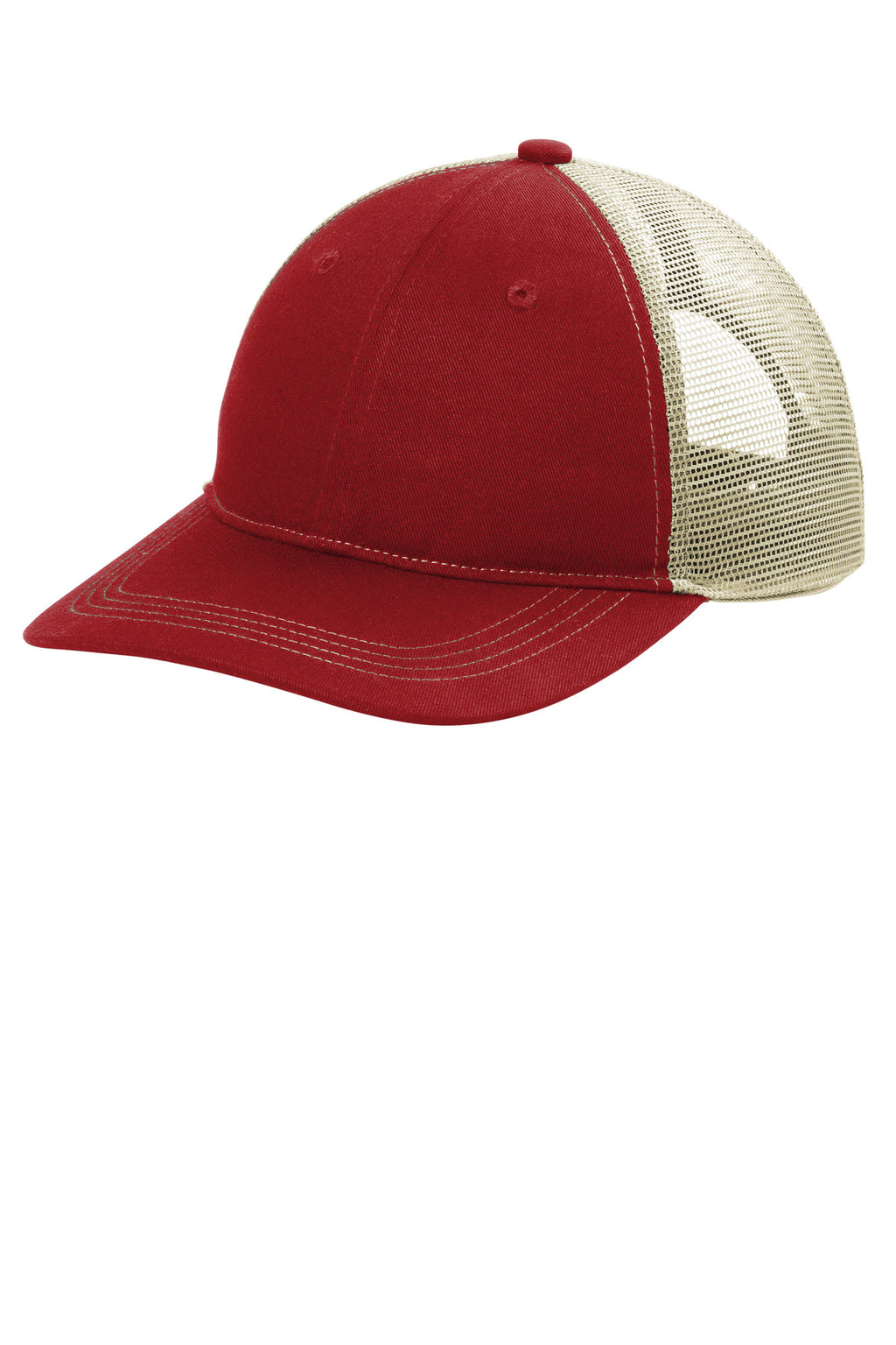 Custom Flame Red/ Tan Unstructured Snapback Trucker Cap C409, personalized by SanCanDo Swag in Argyle, TX