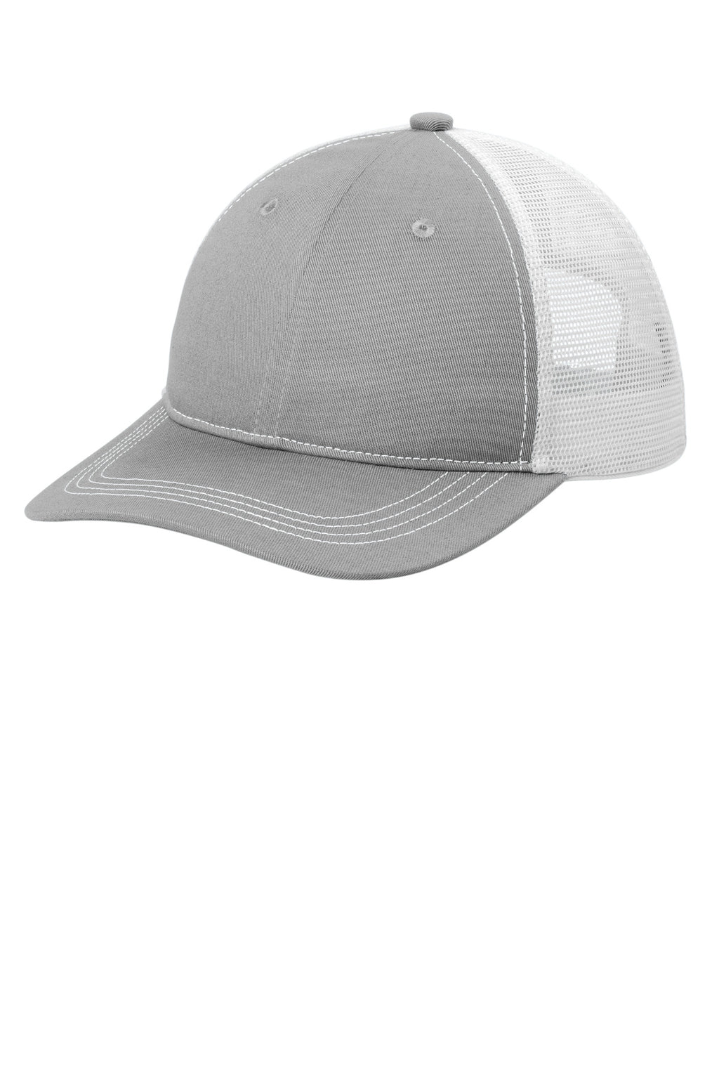 Custom Gusty Grey/ White Unstructured Snapback Trucker Cap C409, personalized by SanCanDo Swag in Argyle, TX