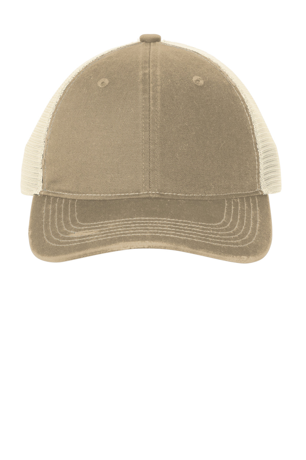 Custom Khaki/ Stone Distressed Mesh Back Cap C600, personalized by SanCanDo Swag in Argyle, TX